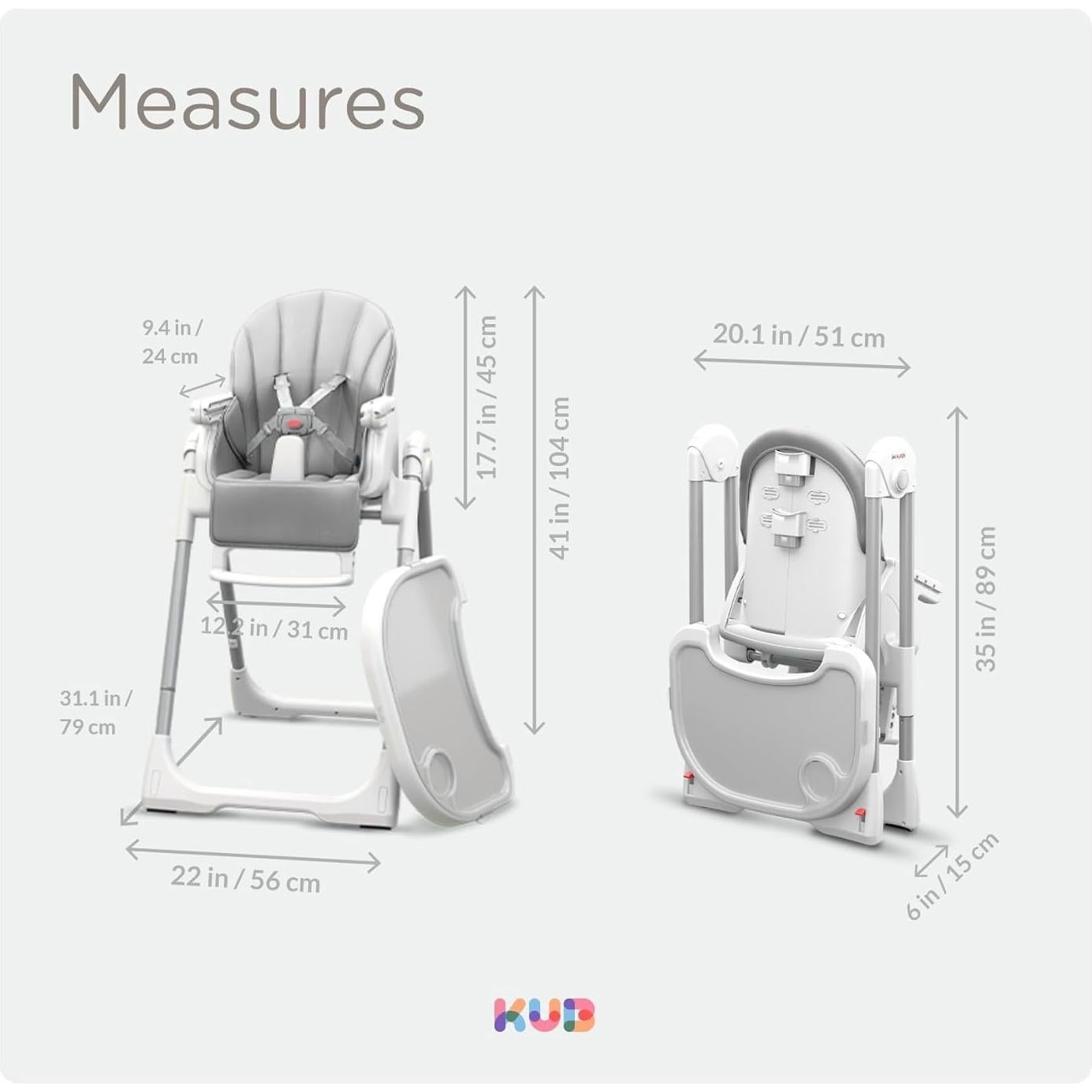 Silla Alta Plegable KUB 3-en-1 para Bebés y Niños - Gris