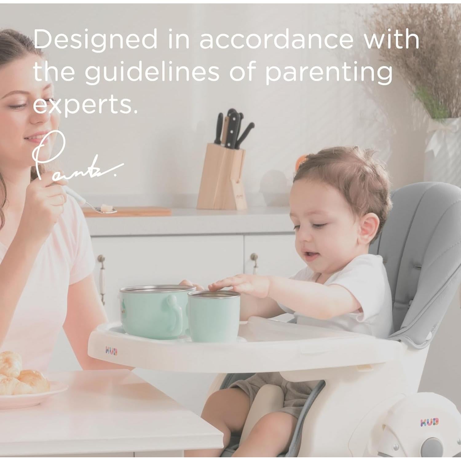 Silla Alta Plegable KUB 3-en-1 para Bebés y Niños - Gris