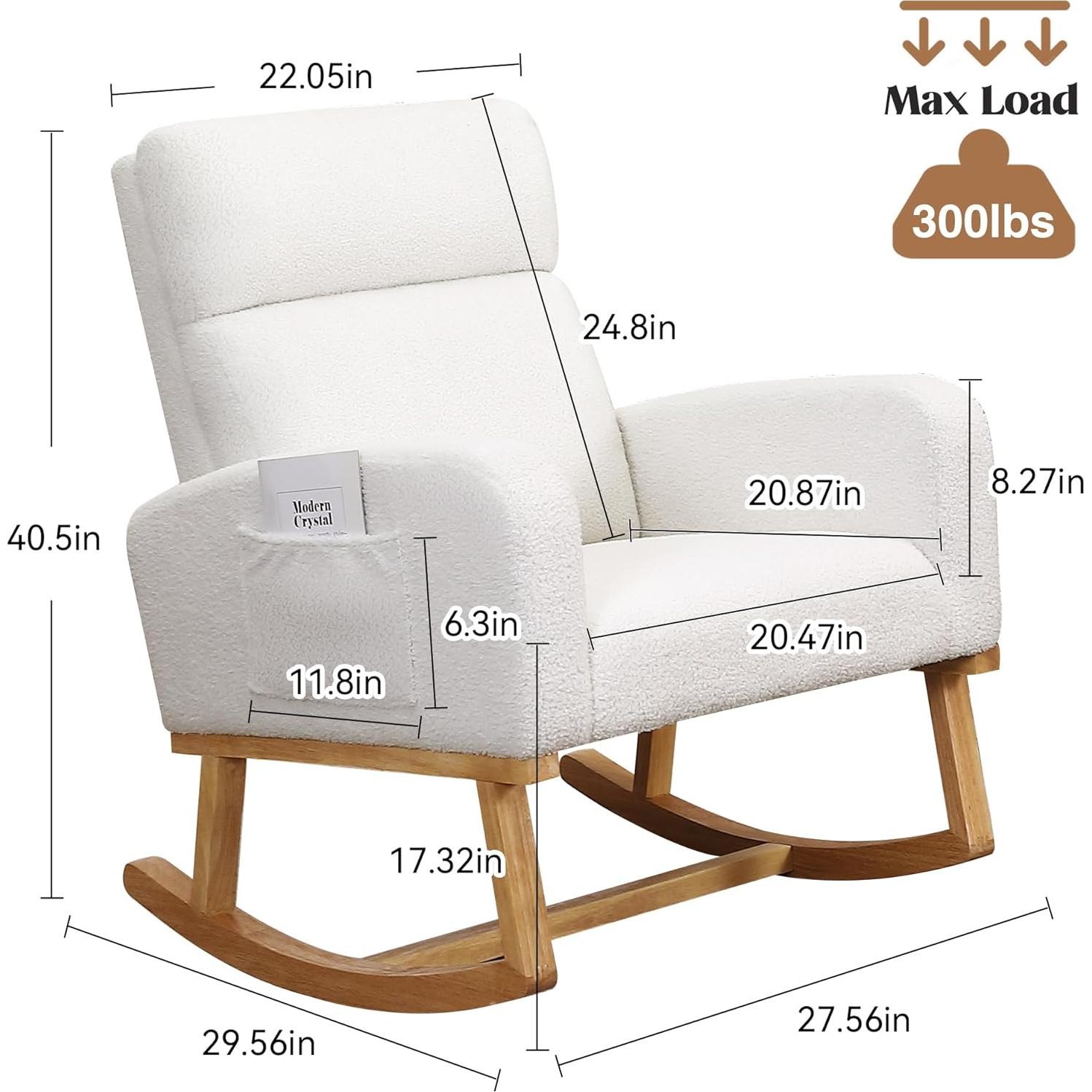 Silla Mecedora HCHAIRH Blanca Teddy para Nursery y Sala