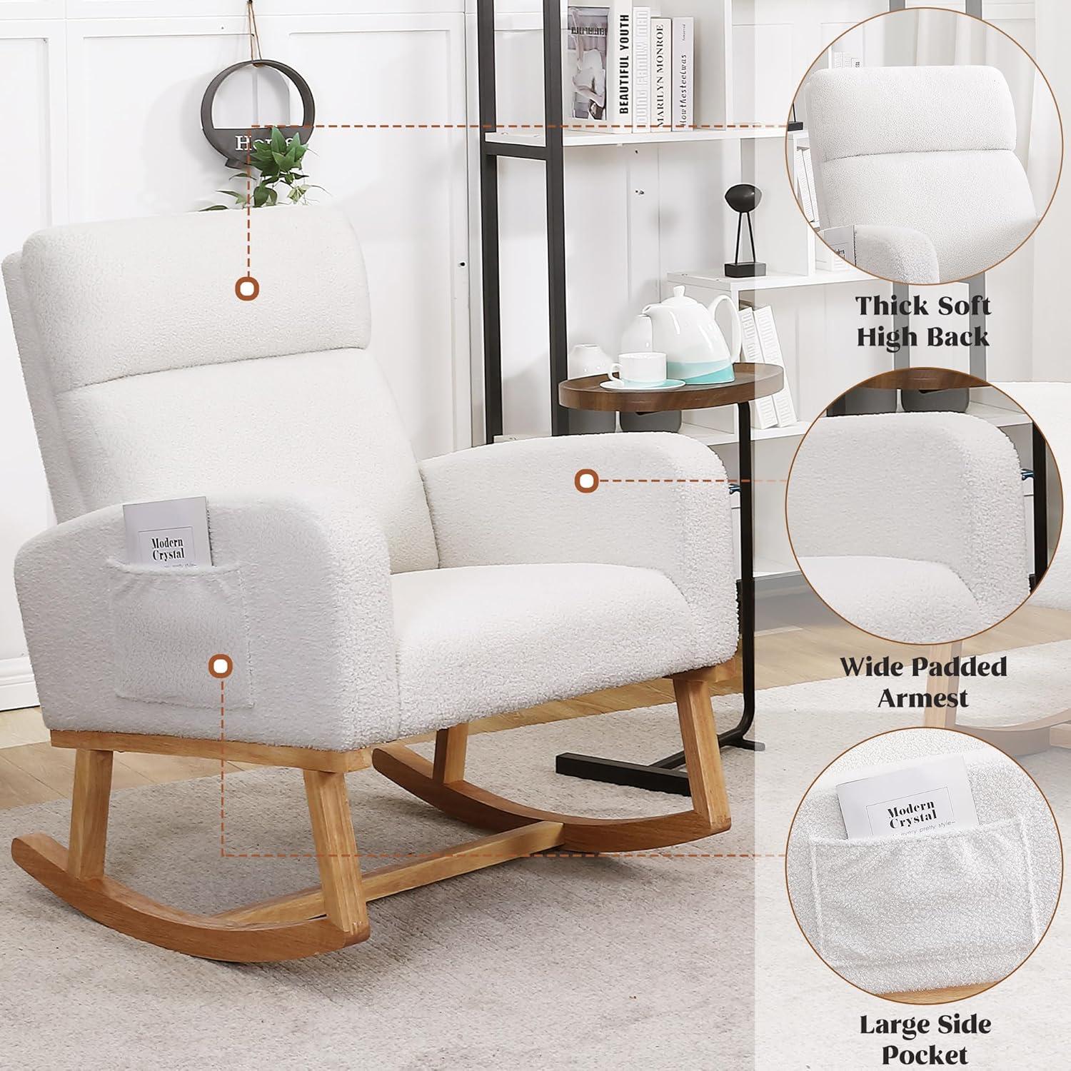Silla Mecedora HCHAIRH Blanca Teddy para Nursery y Sala