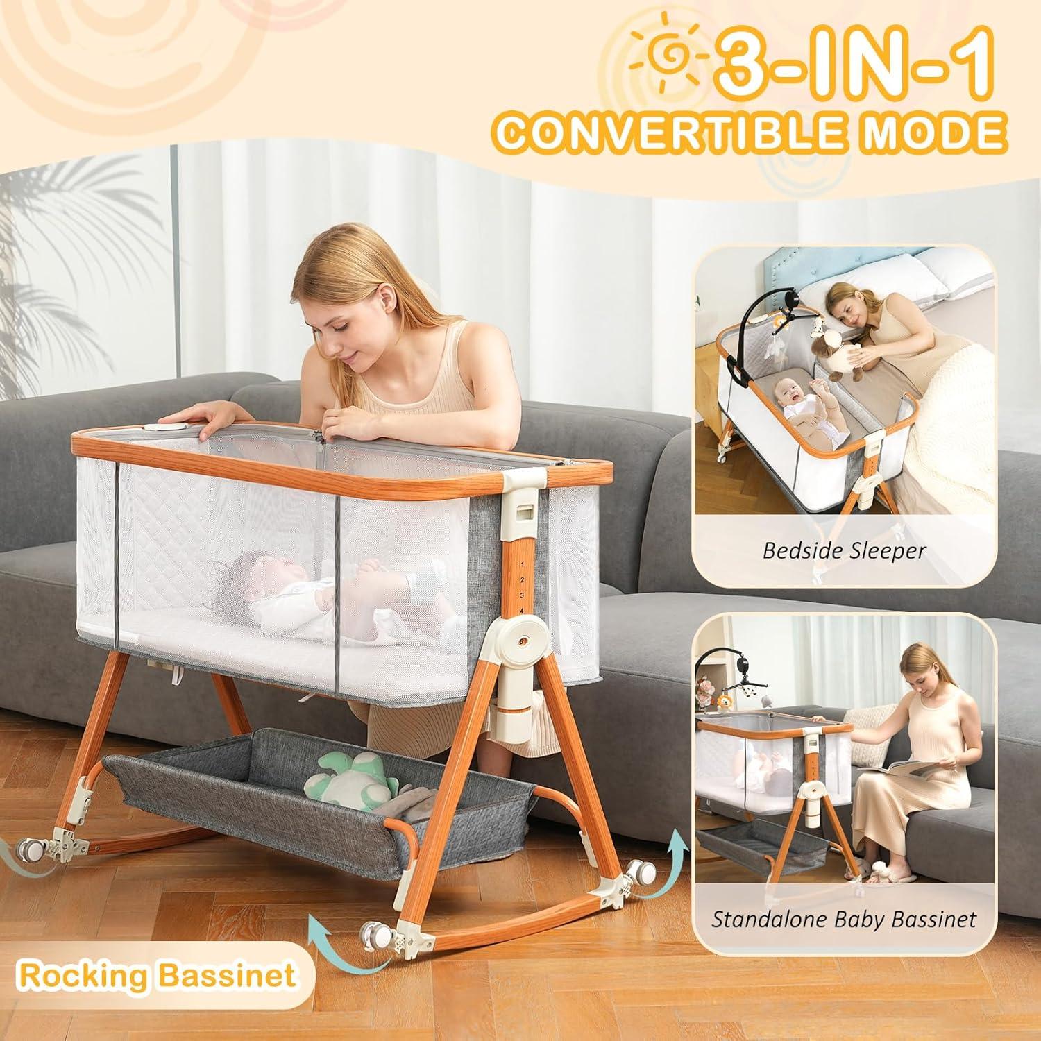 Cuna Lateral 3 en 1 BLBGDD Ajustable con Juguetes Musicales