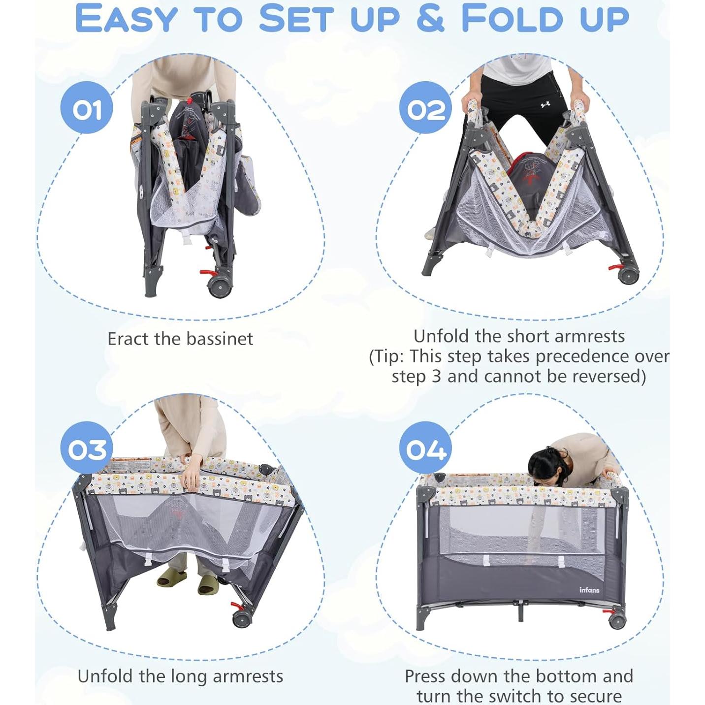 Cuna Lateral 5 en 1 INFANS para Bebés - Plegable y Portátil