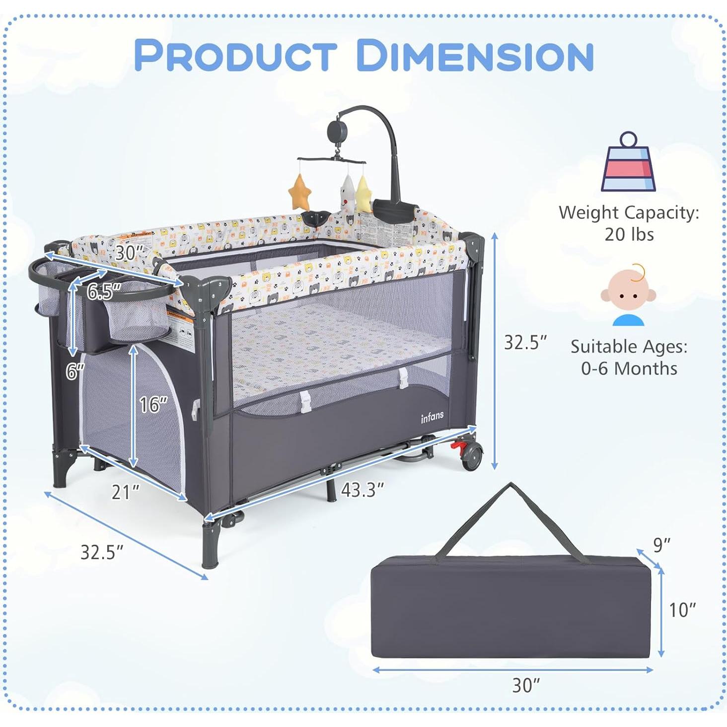 Cuna Lateral 5 en 1 INFANS para Bebés - Plegable y Portátil