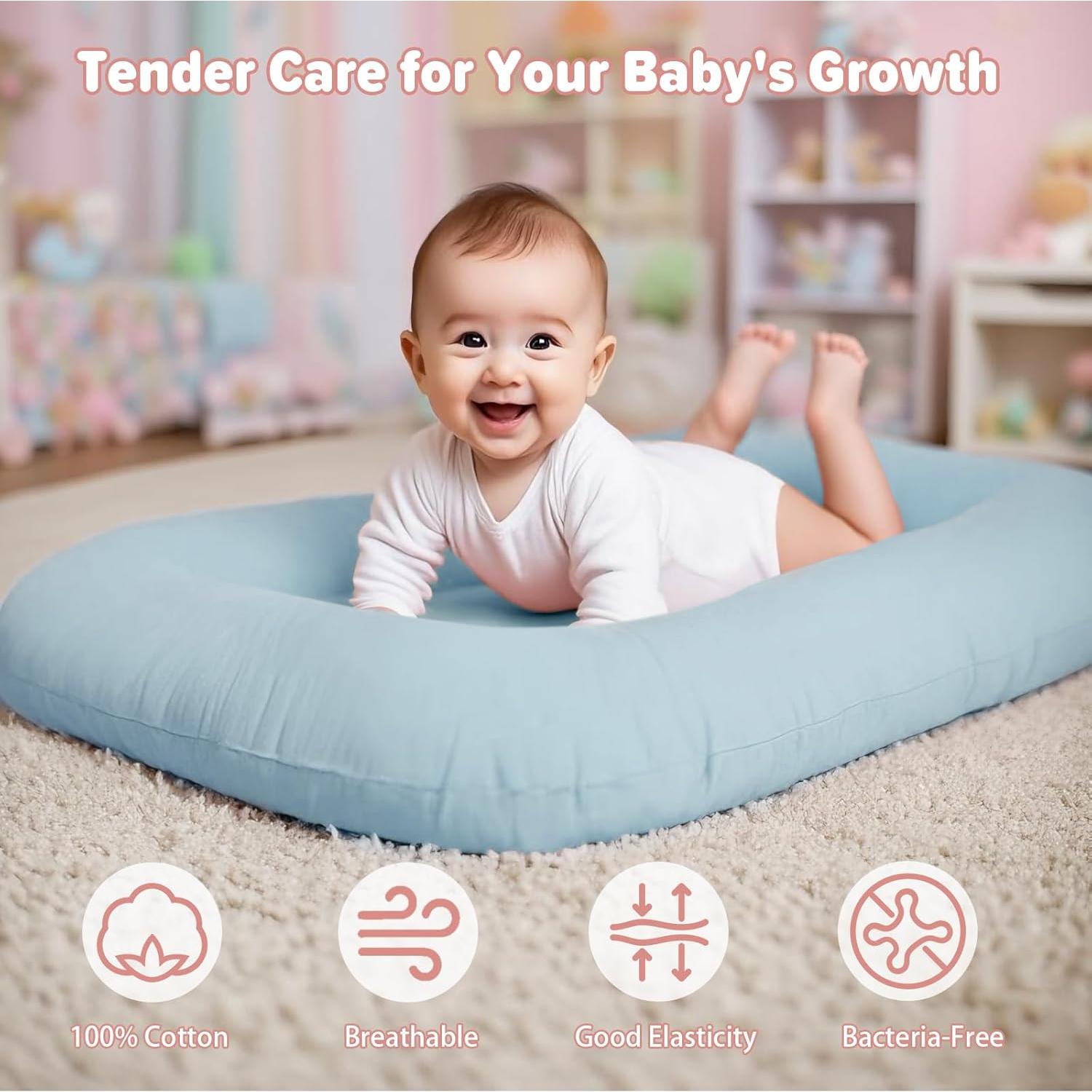 Cojín Orgánico para Bebés 0-24 Meses Algodón Suave Azul