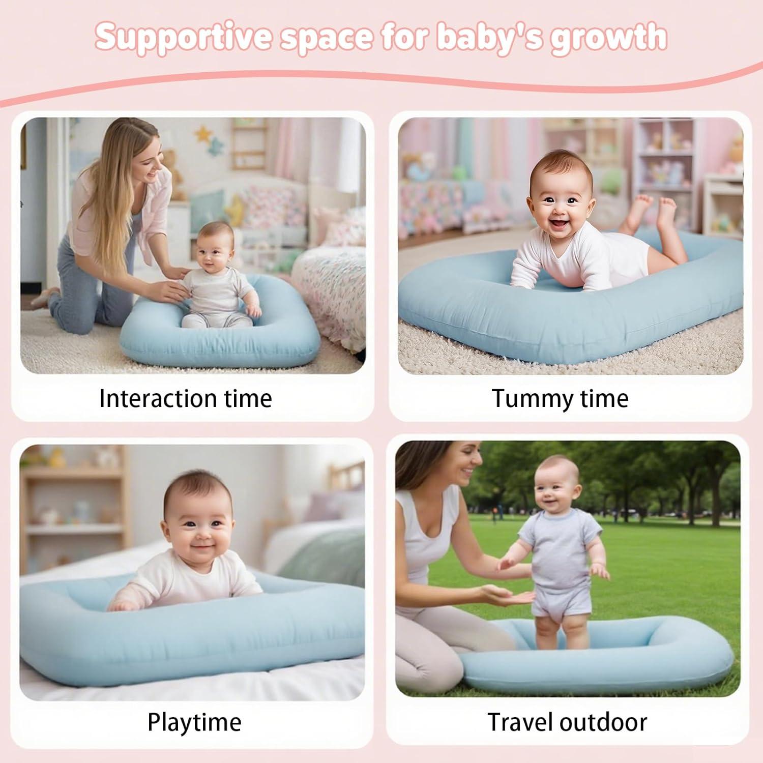 Cojín Orgánico para Bebés 0-24 Meses Algodón Suave Azul