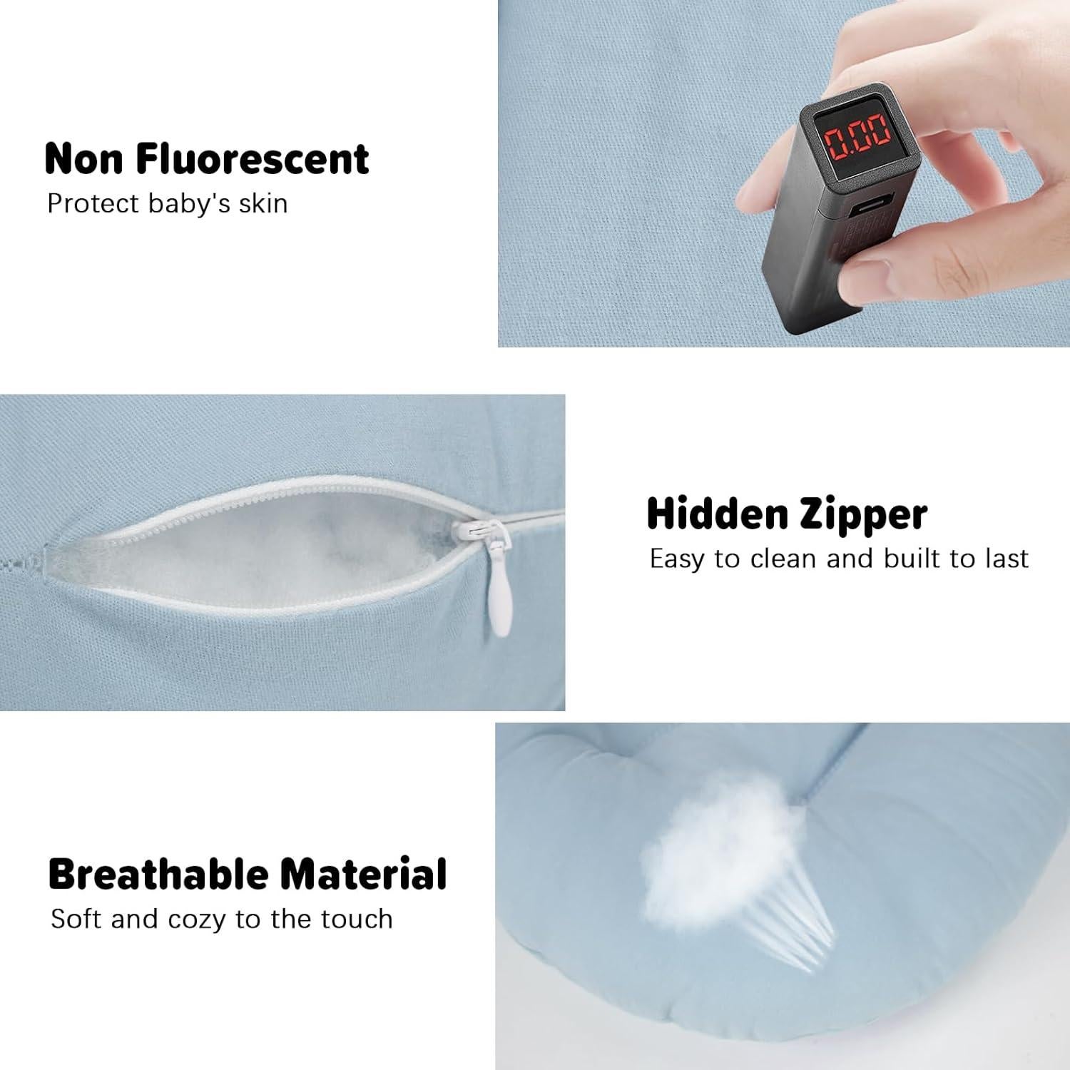 Cojín Orgánico para Bebés 0-24 Meses Algodón Suave Azul