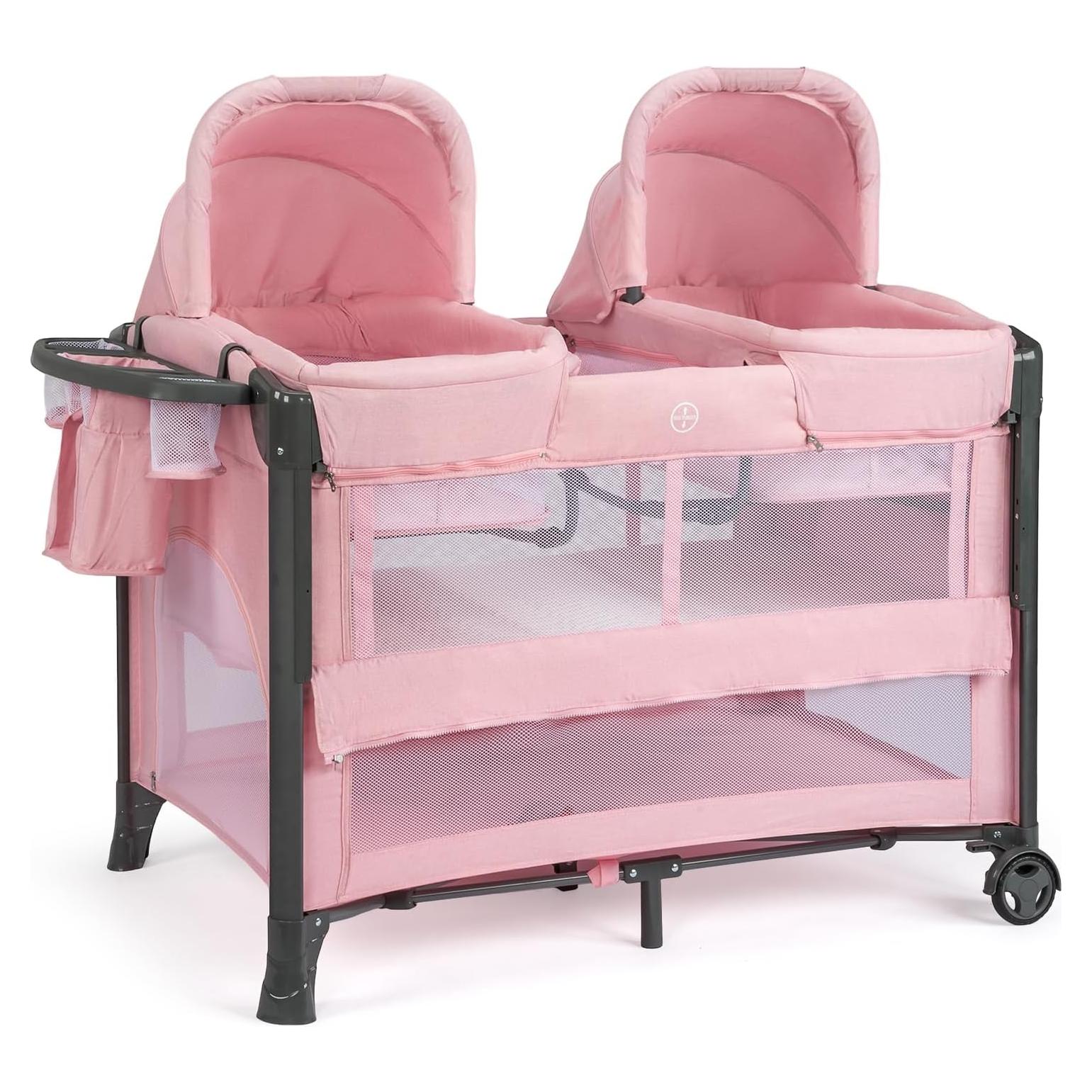 Cuna Gemelar JOYMOR Rosa Convertible con Almacenamiento