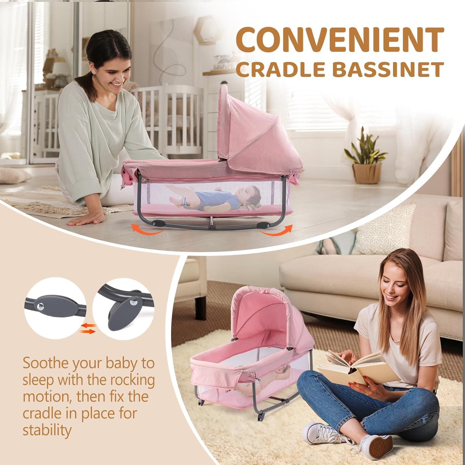 Cuna Gemelar JOYMOR Rosa Convertible con Almacenamiento