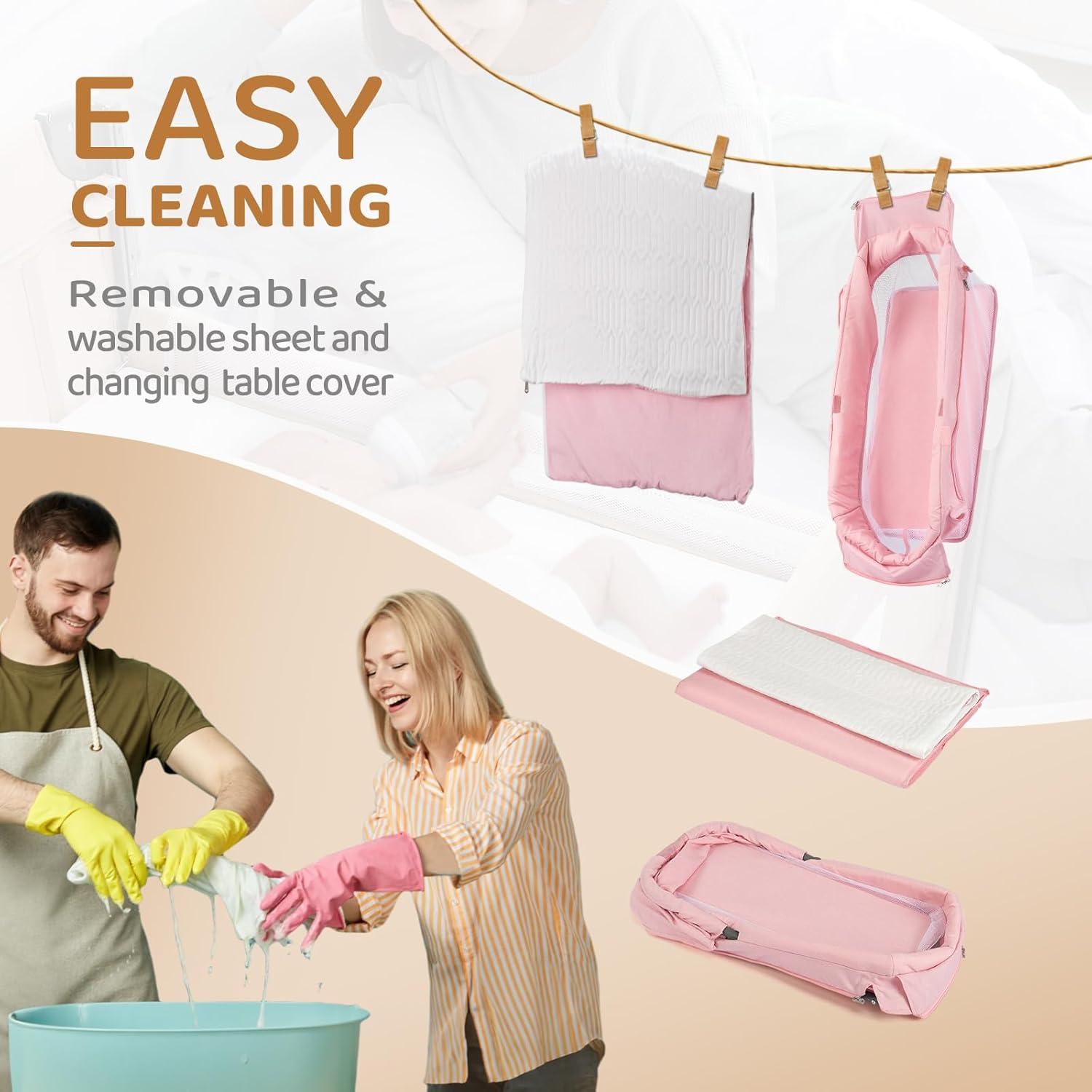 Cuna Gemelar JOYMOR Rosa Convertible con Almacenamiento