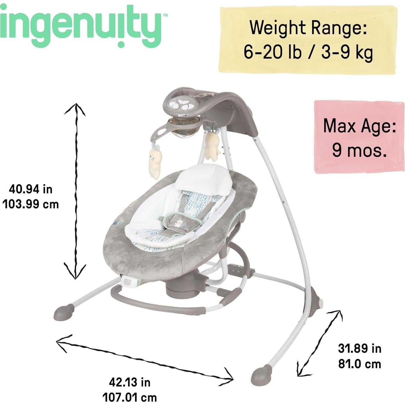 Columpio y Balanceador Ingenuity InLighten 2-en-1 para Bebés 0-9 Meses