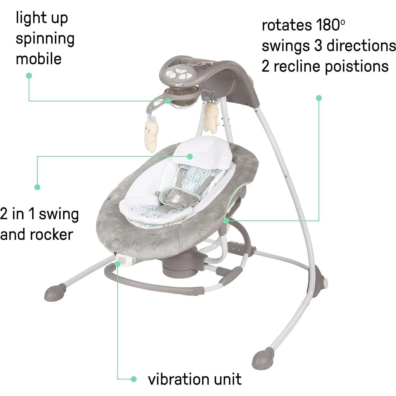 Columpio y Balanceador Ingenuity InLighten 2-en-1 para Bebés 0-9 Meses