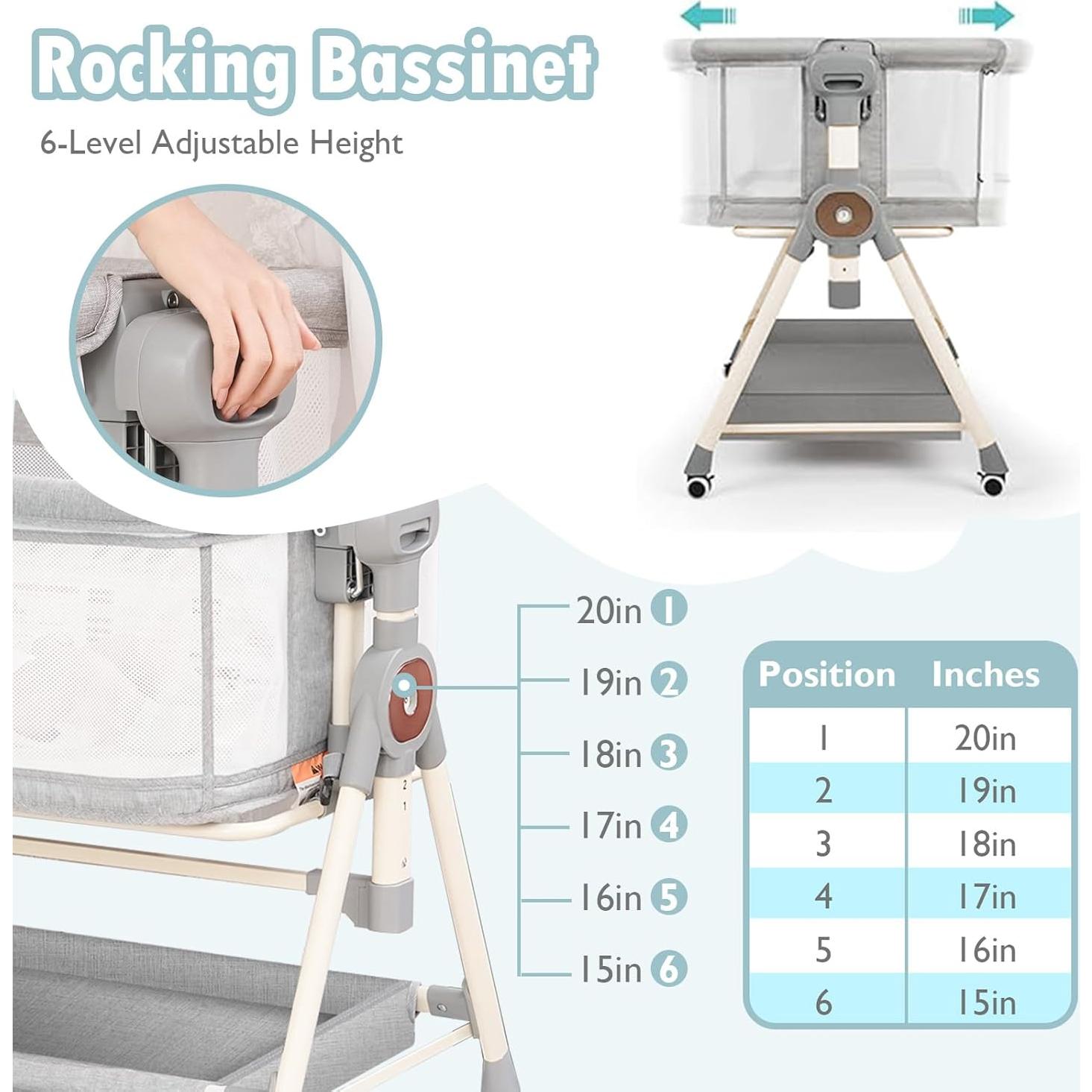 Cuna Mecedora 3 en 1 MEICHYUN Ajustable con Juguetes Musicales