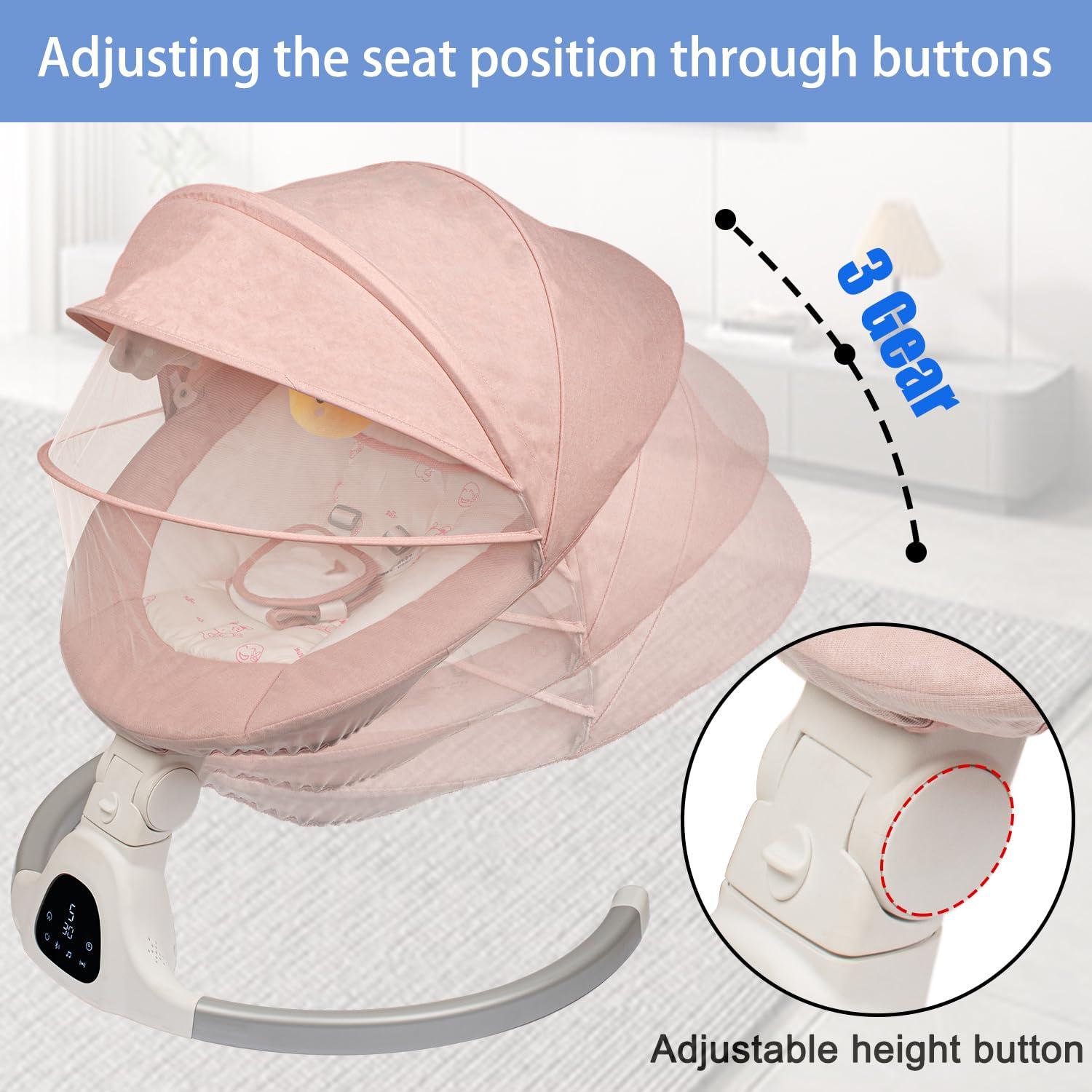 Columpio portátil para bebés JFOVMCYG Rosa 5 velocidades Bluetooth