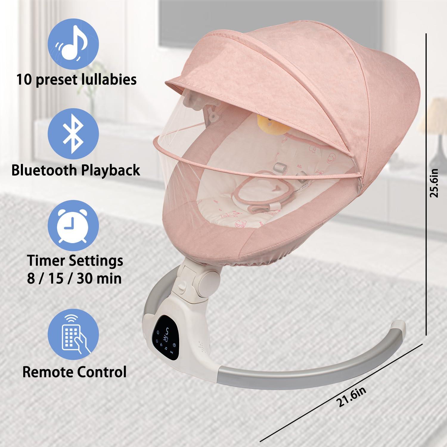 Columpio portátil para bebés JFOVMCYG Rosa 5 velocidades Bluetooth
