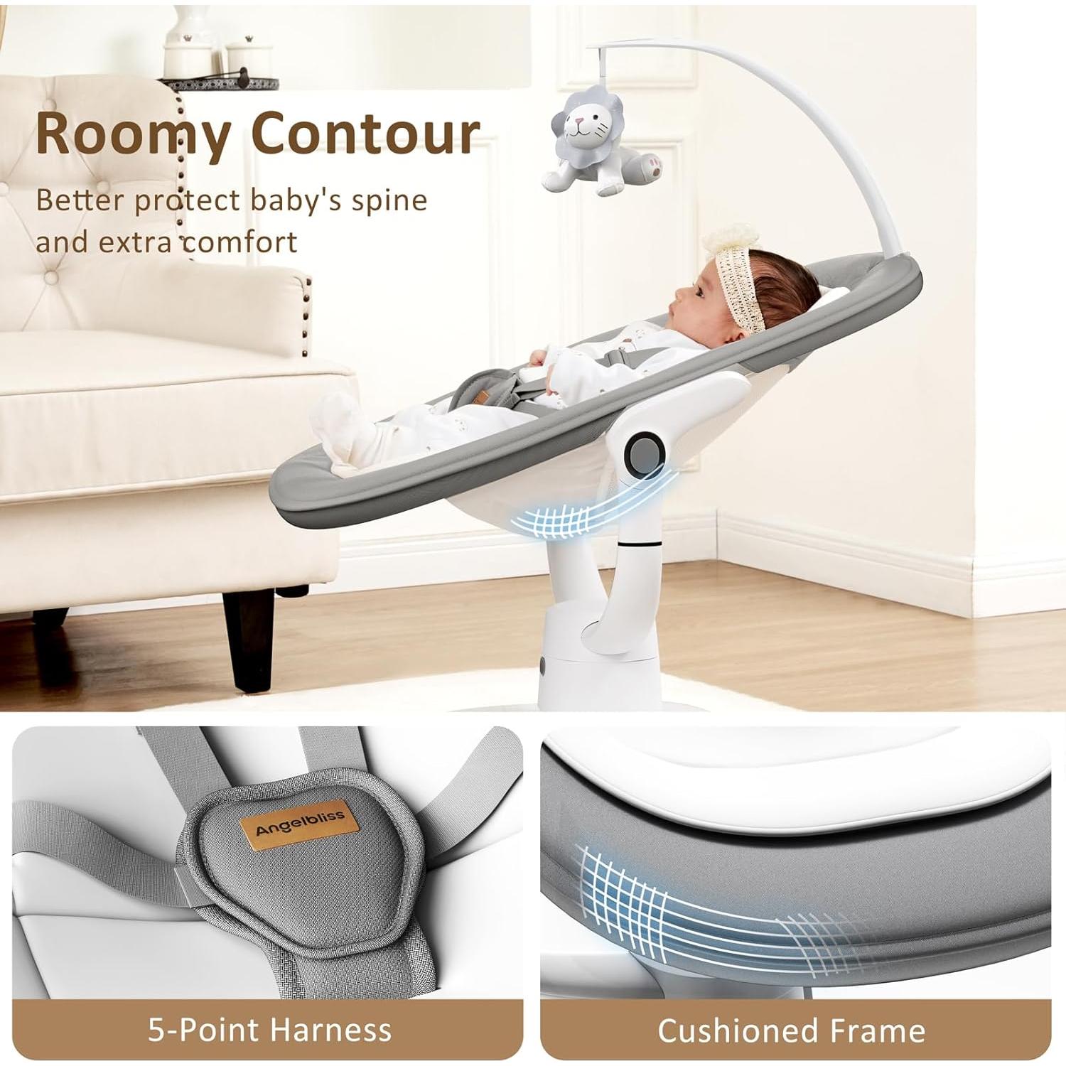 Columpio Eléctrico para Bebés Angelbliss 3D Gris, 6 Movimientos