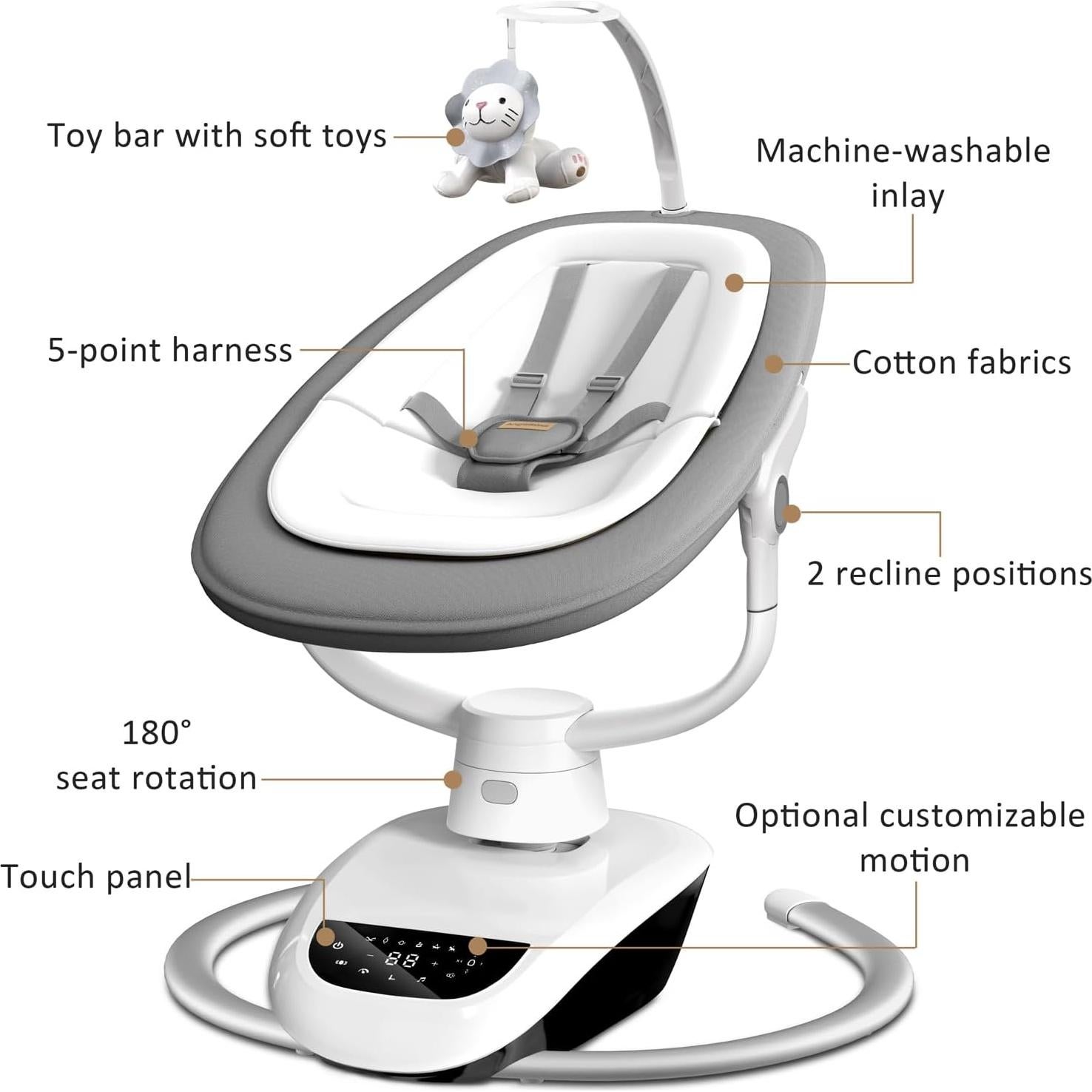 Columpio Eléctrico para Bebés Angelbliss 3D Gris, 6 Movimientos