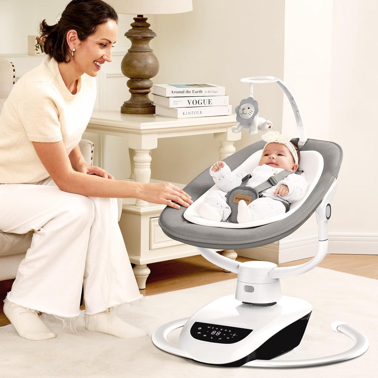 Columpio Eléctrico para Bebés Angelbliss 3D Gris, 6 Movimientos