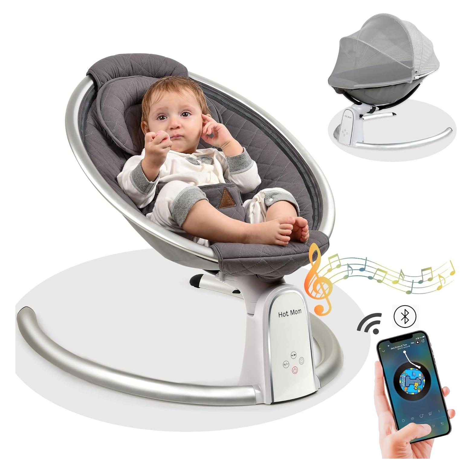 Columpio Eléctrico para Bebé Mamá Caliente BB200 Gris con Bluetooth