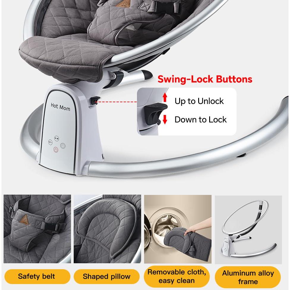 Columpio Eléctrico para Bebé Mamá Caliente BB200 Gris con Bluetooth
