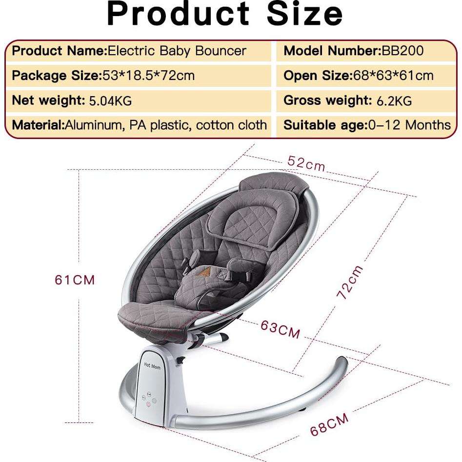 Columpio Eléctrico para Bebé Mamá Caliente BB200 Gris con Bluetooth