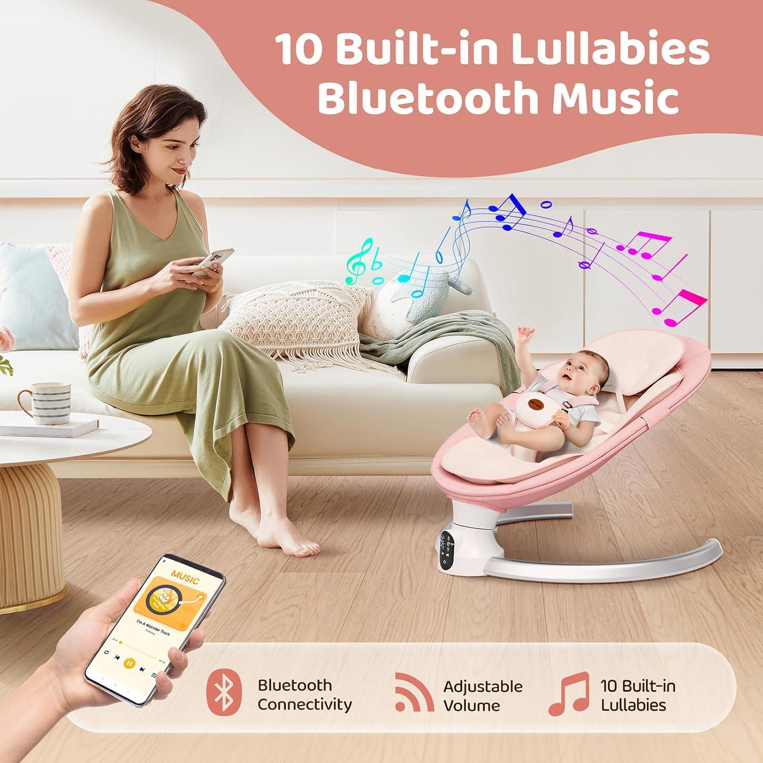 Columpio Eléctrico para Bebés BB706 - Rosa, 5 Velocidades, Bluetooth