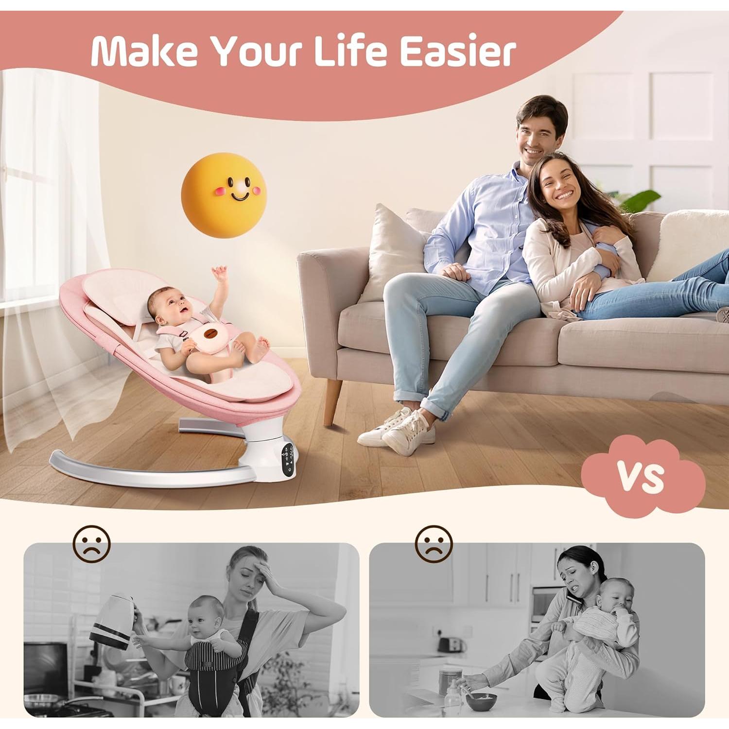 Columpio Eléctrico para Bebés BB706 - Rosa, 5 Velocidades, Bluetooth