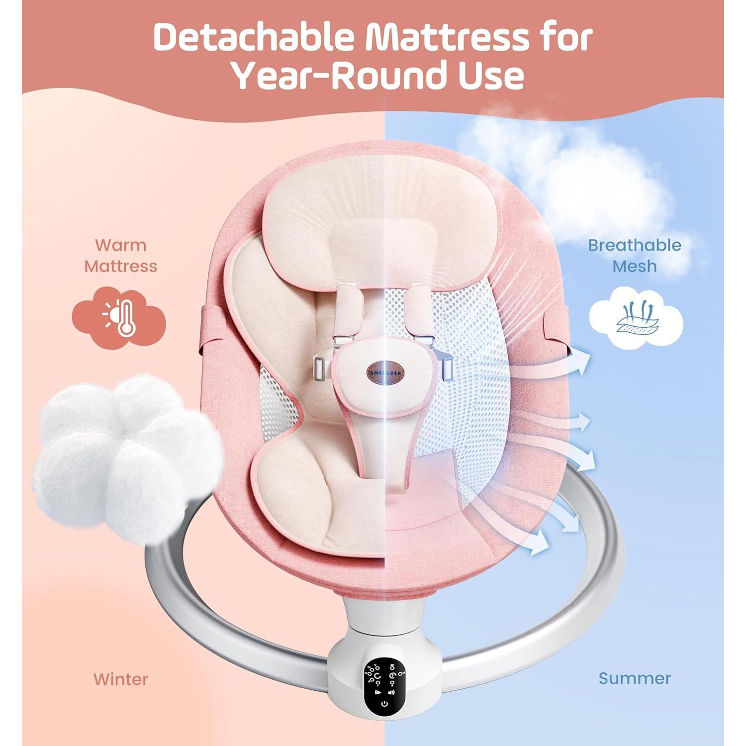 Columpio Eléctrico para Bebés BB706 - Rosa, 5 Velocidades, Bluetooth