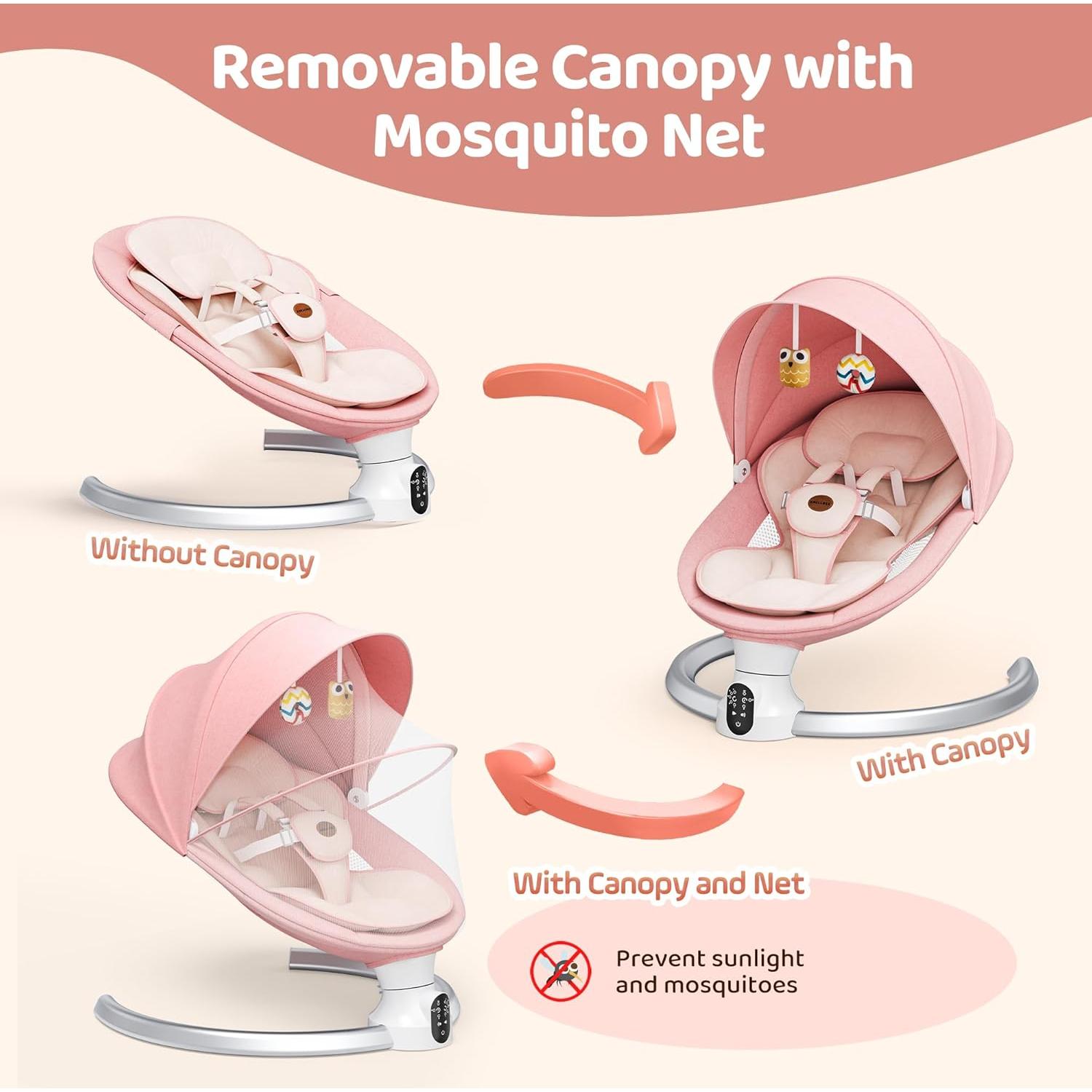 Columpio Eléctrico para Bebés BB706 - Rosa, 5 Velocidades, Bluetooth