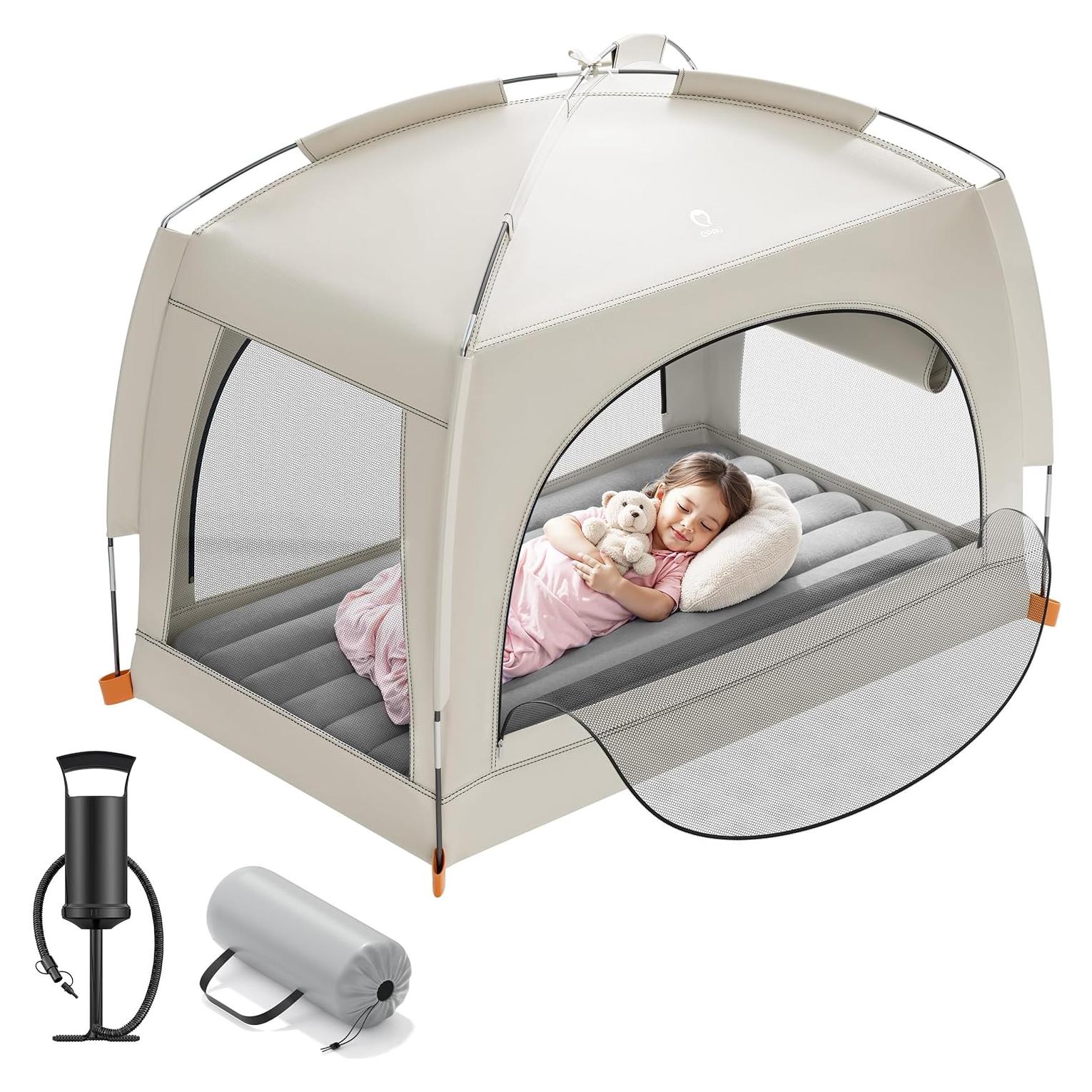 Cama de viaje inflable QPAU para niños con tienda 133.7x82.8cm