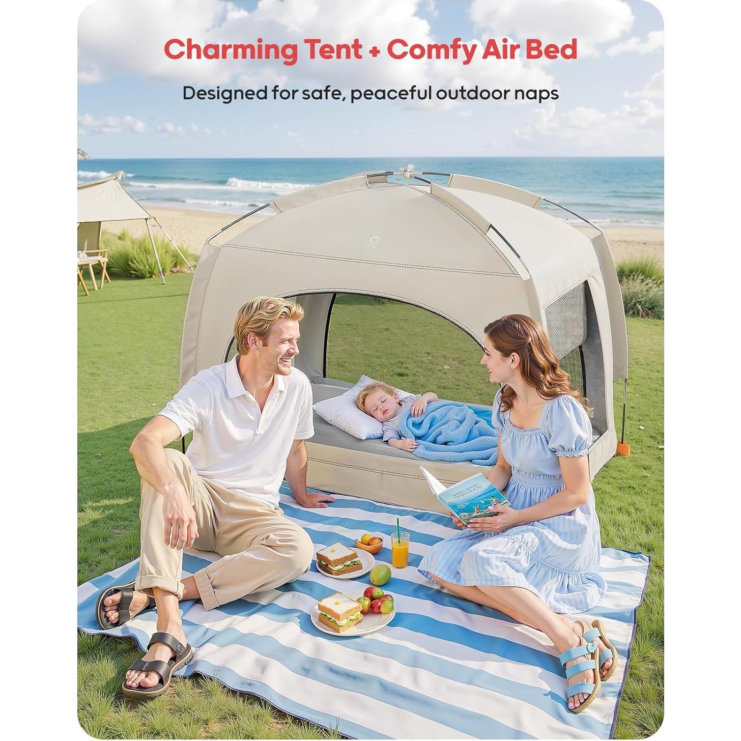 Cama de viaje inflable QPAU para niños con tienda 133.7x82.8cm