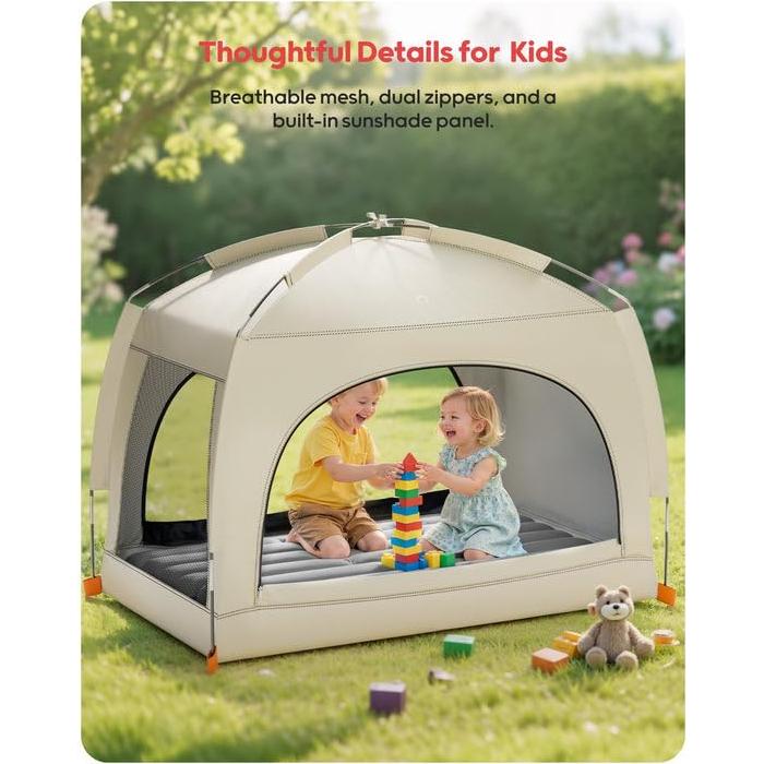 Cama de viaje inflable QPAU para niños con tienda 133.7x82.8cm