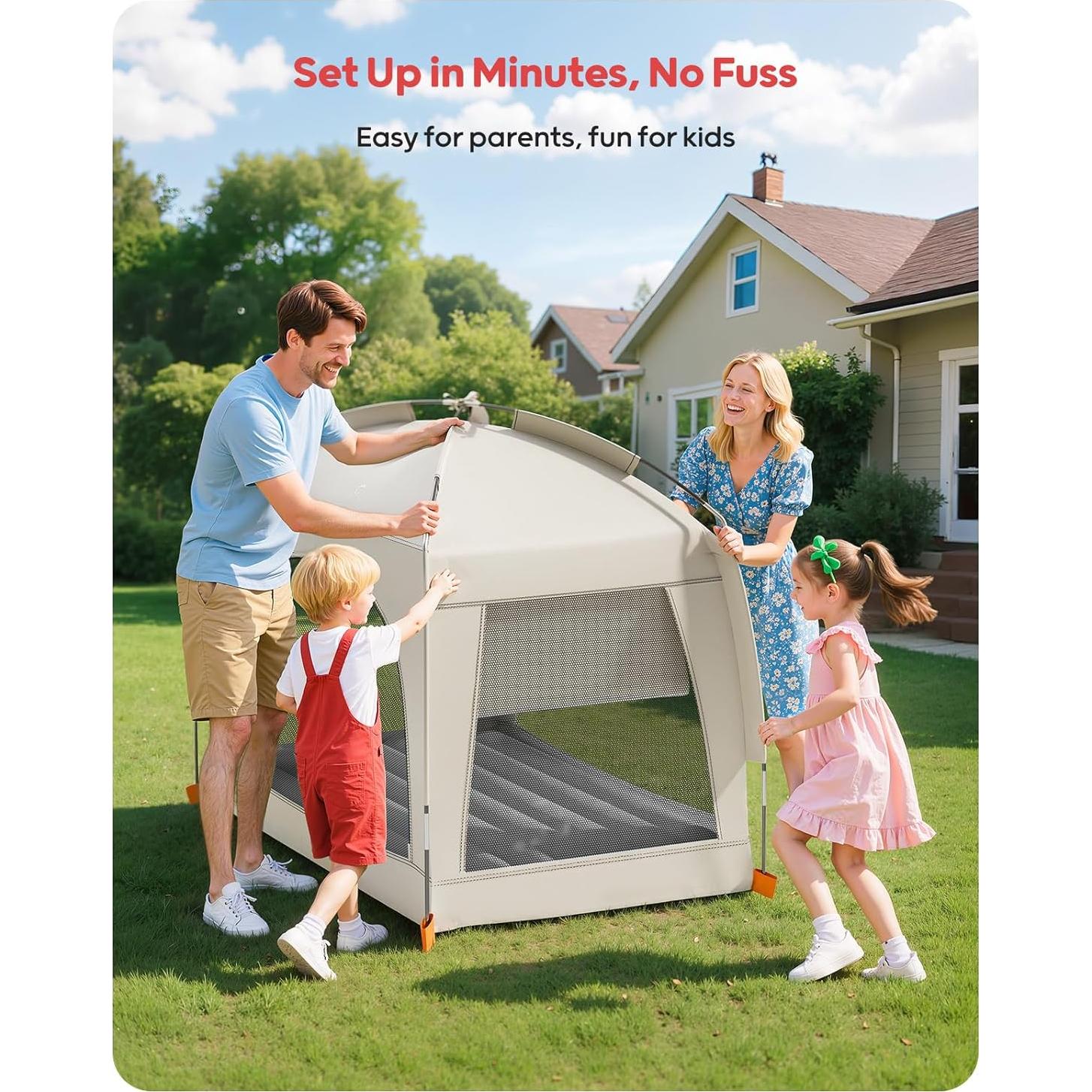 Cama de viaje inflable QPAU para niños con tienda 133.7x82.8cm