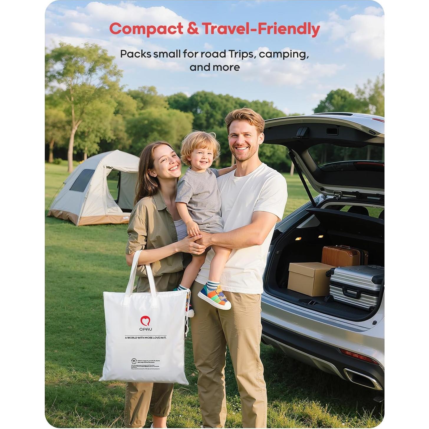 Cama de viaje inflable QPAU para niños con tienda 133.7x82.8cm