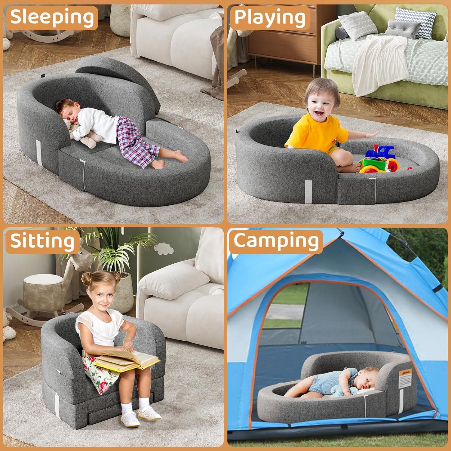 Cama de viaje 2-en-1 Cowiewie para niños - Sofá portátil plegable