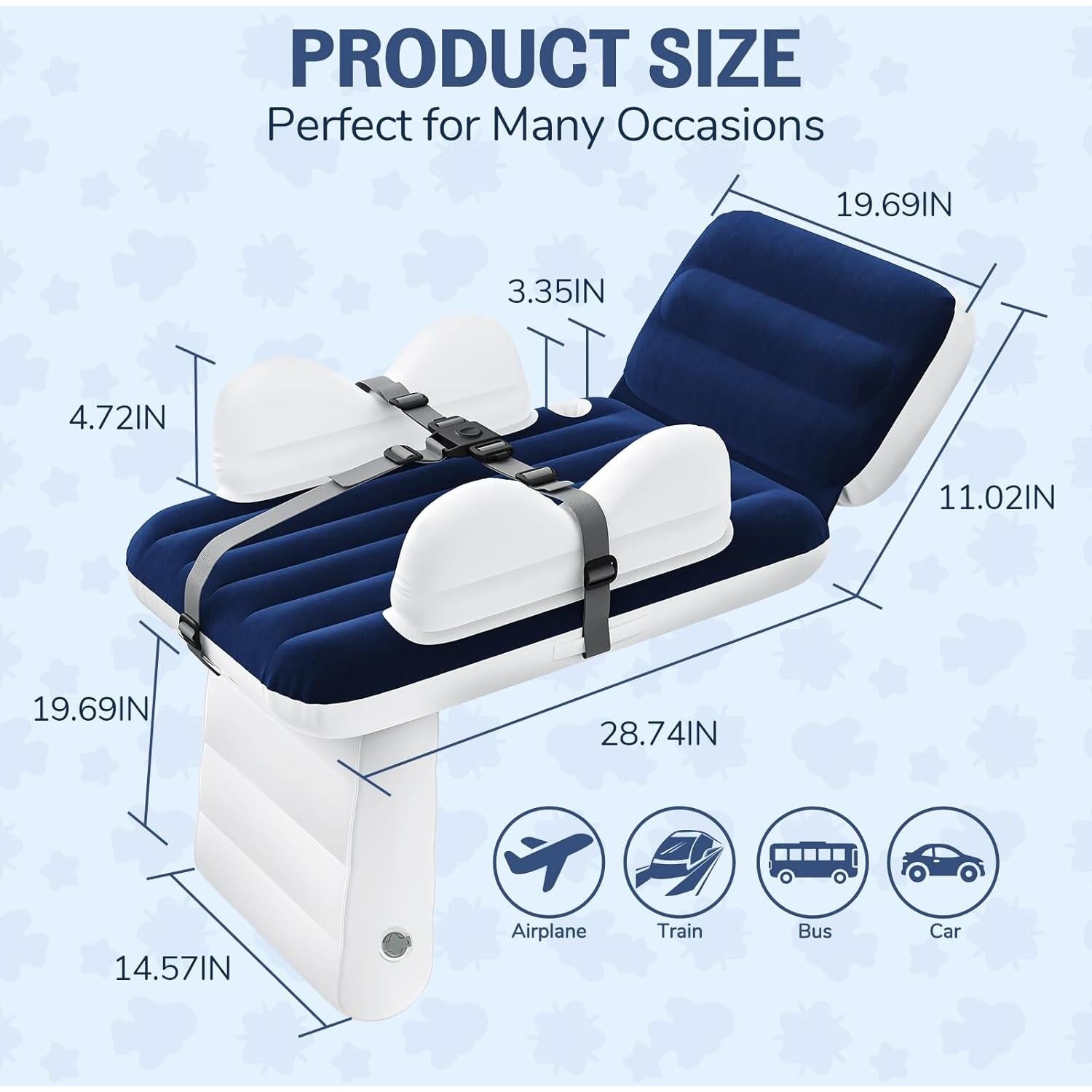 Cama Inflable para Niños Abdtech Azul con Portavasos y Seguridad