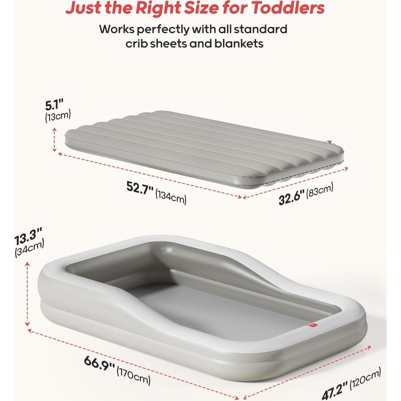 Cama de viaje inflable QPAU para niños 169.5x120 cm Gris