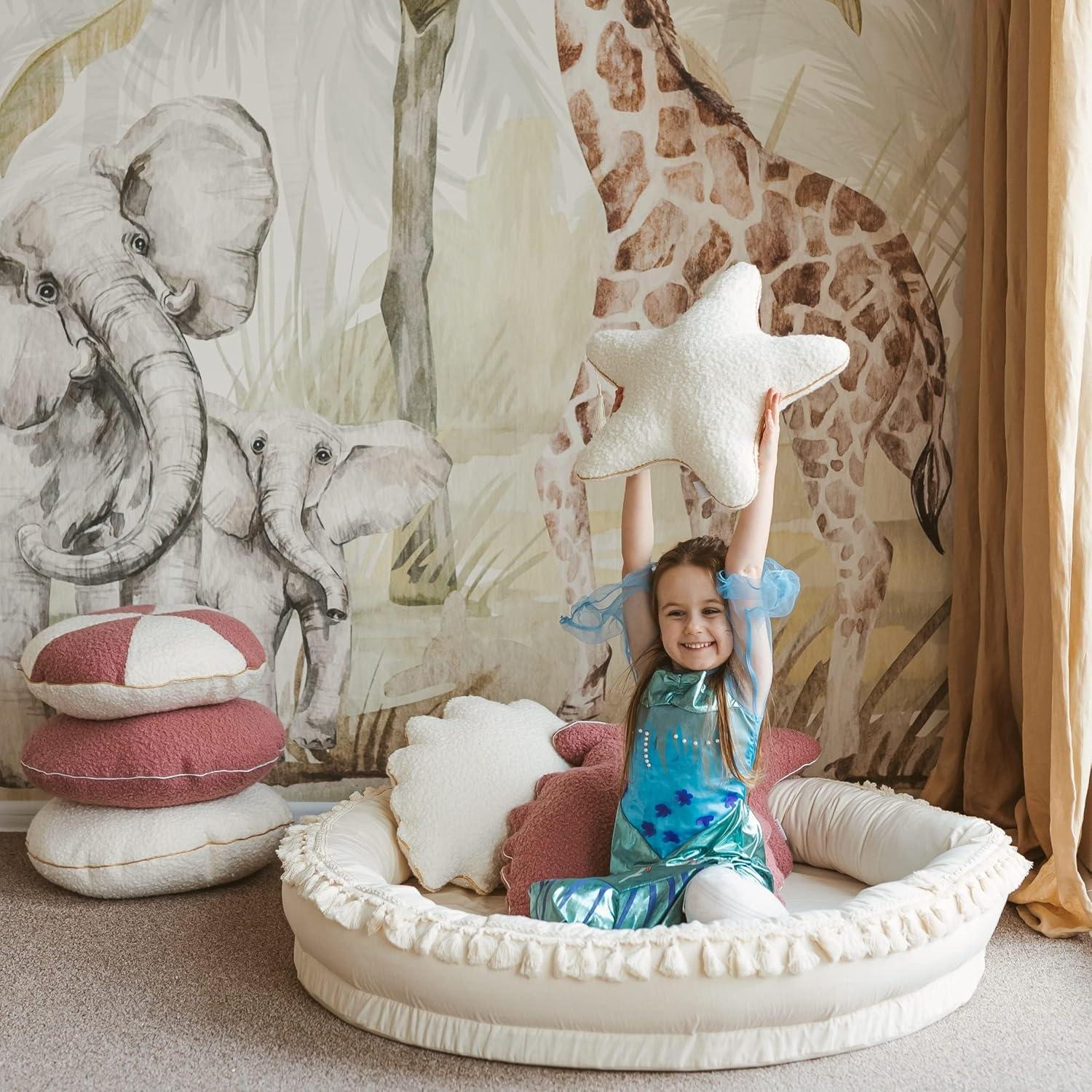 Alfombra de Juego Redonda MINICAMP 107 cm Algodón Natural Boho