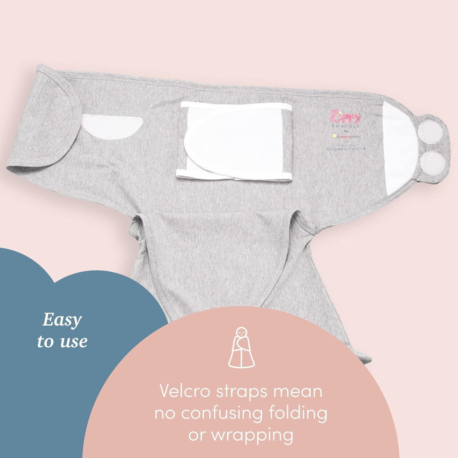 SleepingBaby Zippy Swaddle Manta Envueltos Bebés 2 Pzas Gris