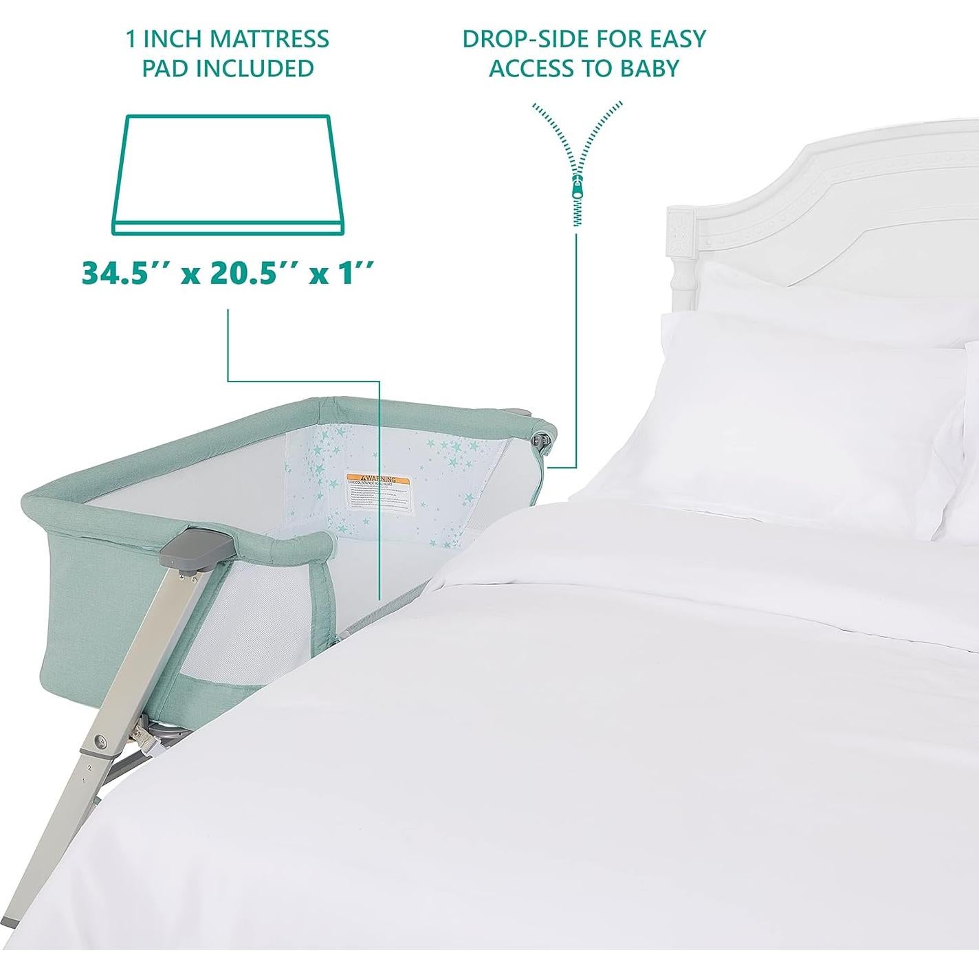 Cuna y Dormilón Dream On Me Skylar Menta, Altura Ajustable