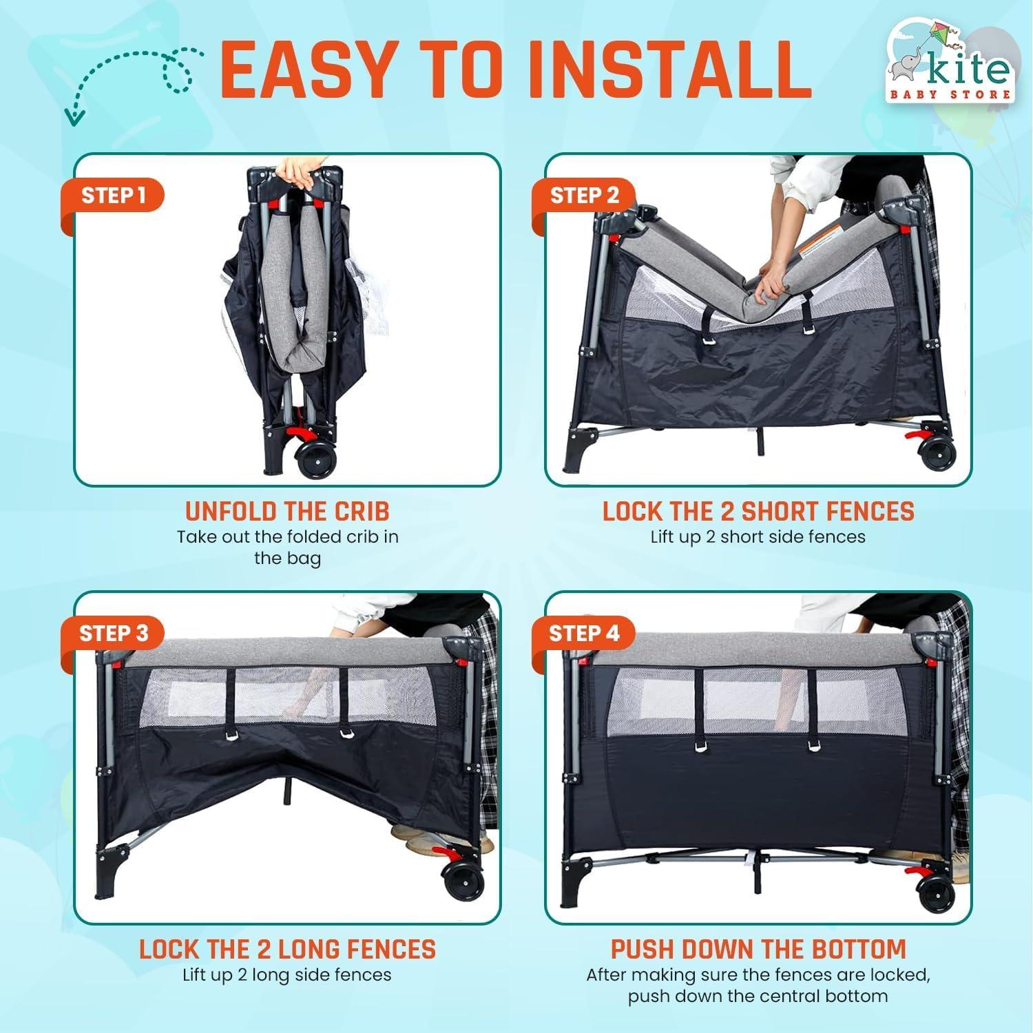 Cuna 5 en 1 Portátil Kite Baby - Cambiador, Parque Infantil