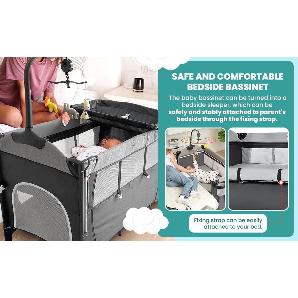 Cuna 5 en 1 Portátil Kite Baby - Cambiador, Parque Infantil