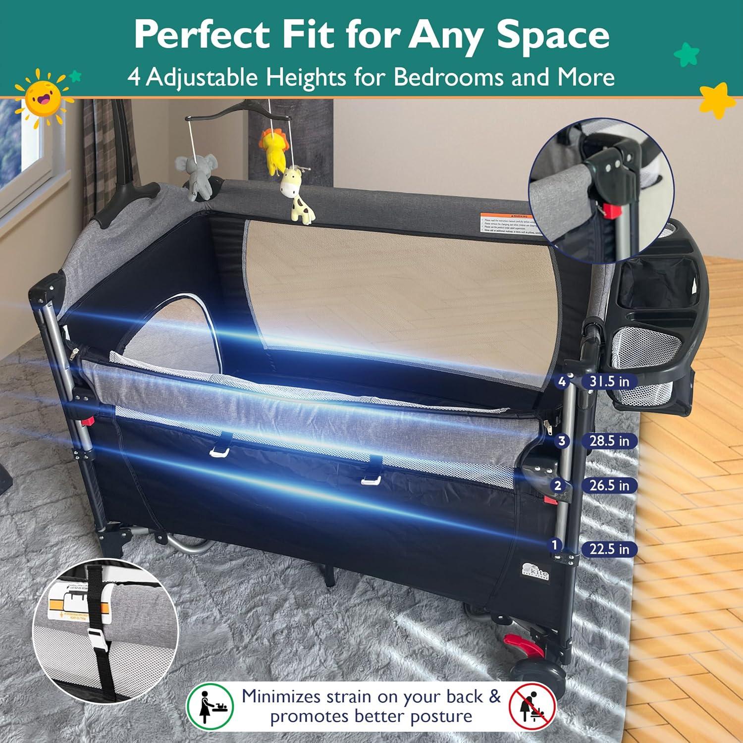 Cuna 5 en 1 Portátil Kite Baby - Cambiador, Parque Infantil