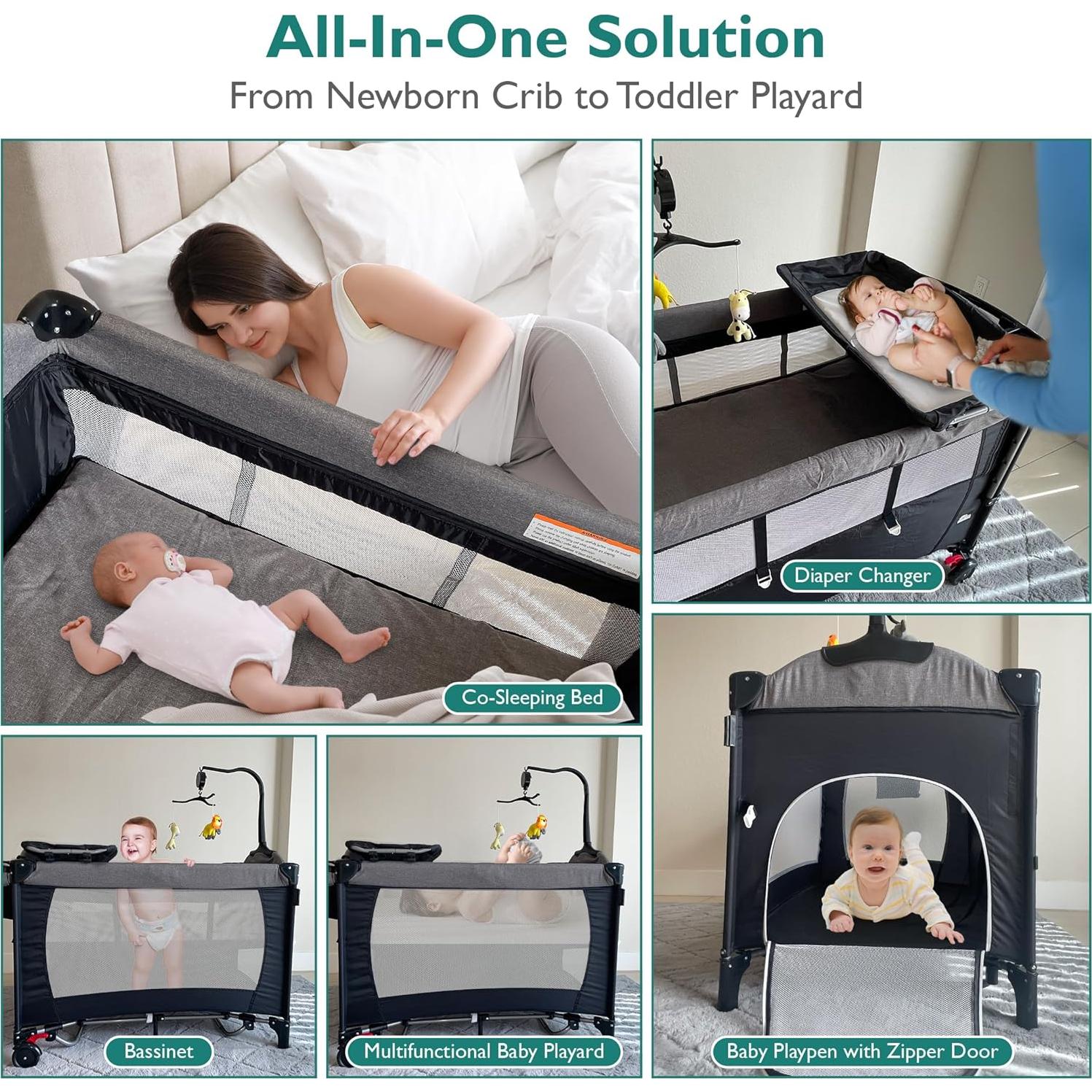 Cuna 5 en 1 Portátil Kite Baby - Cambiador, Parque Infantil