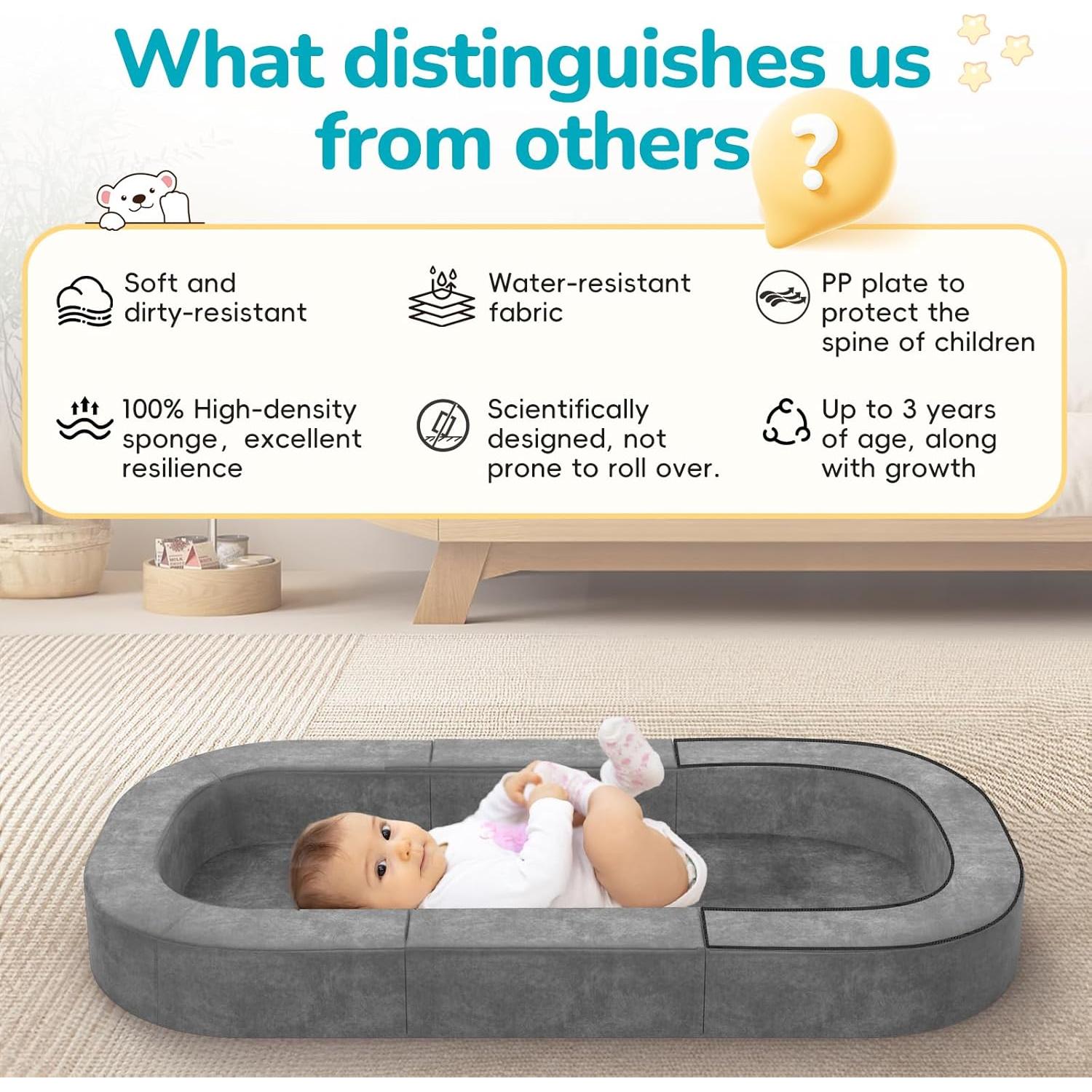 Cama y Sofá de Viaje Portátil Cutebeams Tamaño S Gris