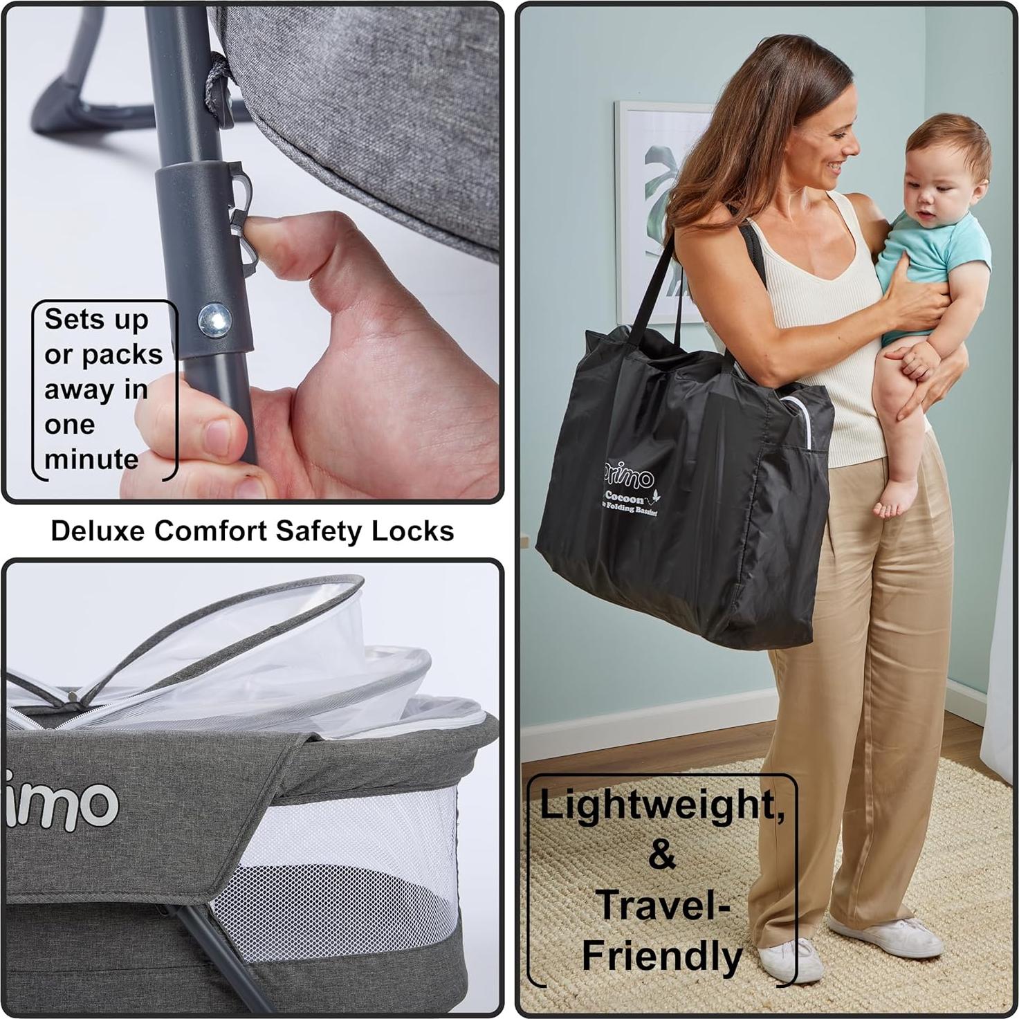 Cuna de viaje plegable Primo Deluxe Cocoon - Gris claro