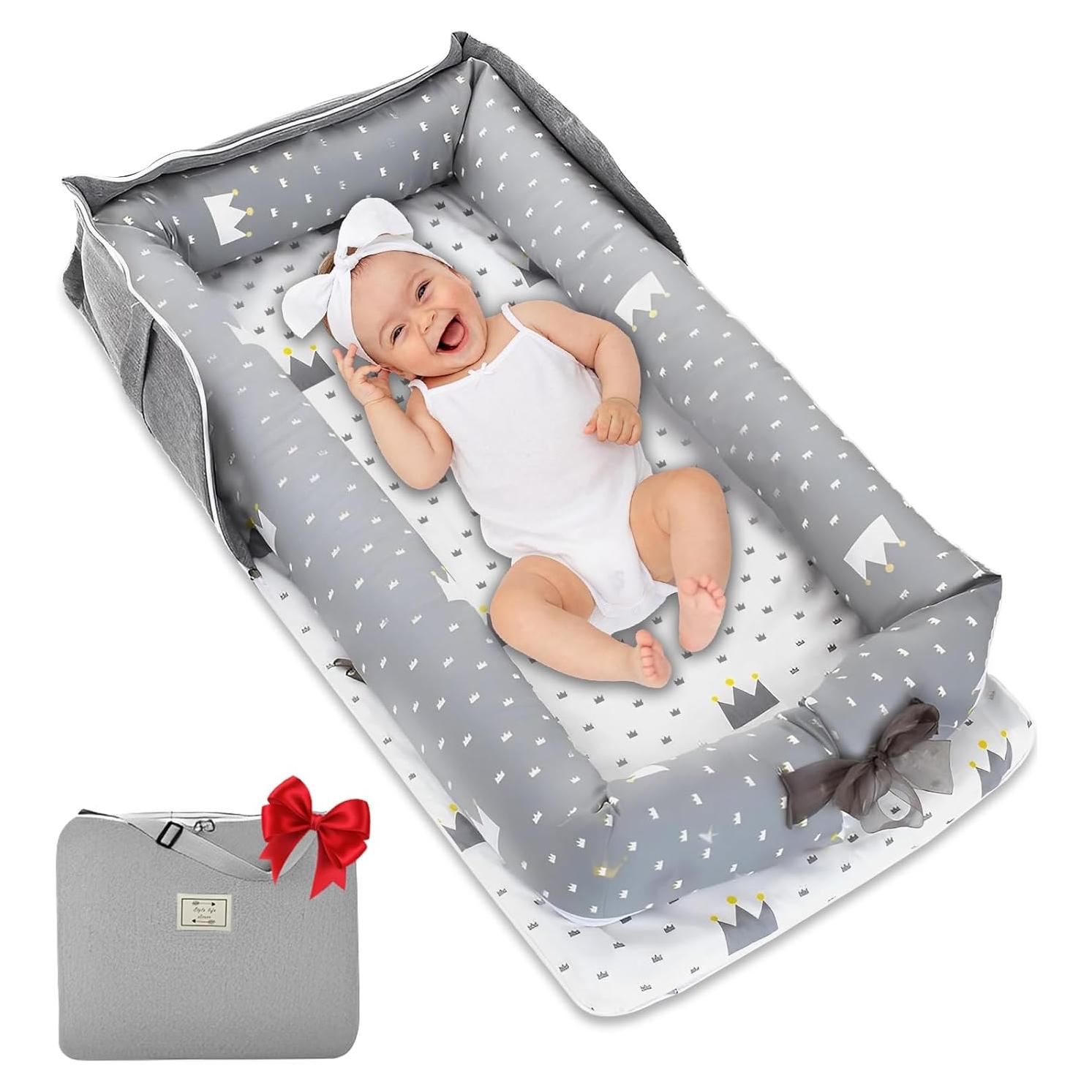 Cuna para Bebés SUPRBIRD Gris Corona, Algodón Suave, 0-24 Meses