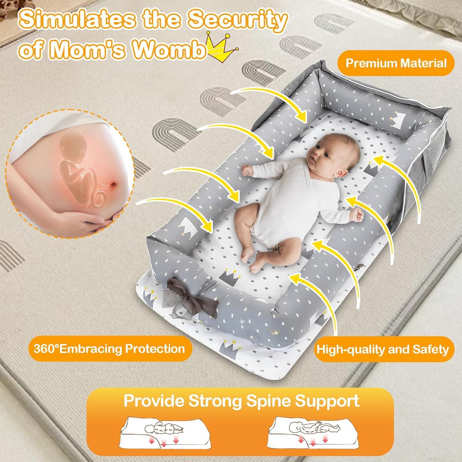 Cuna para Bebés SUPRBIRD Gris Corona, Algodón Suave, 0-24 Meses