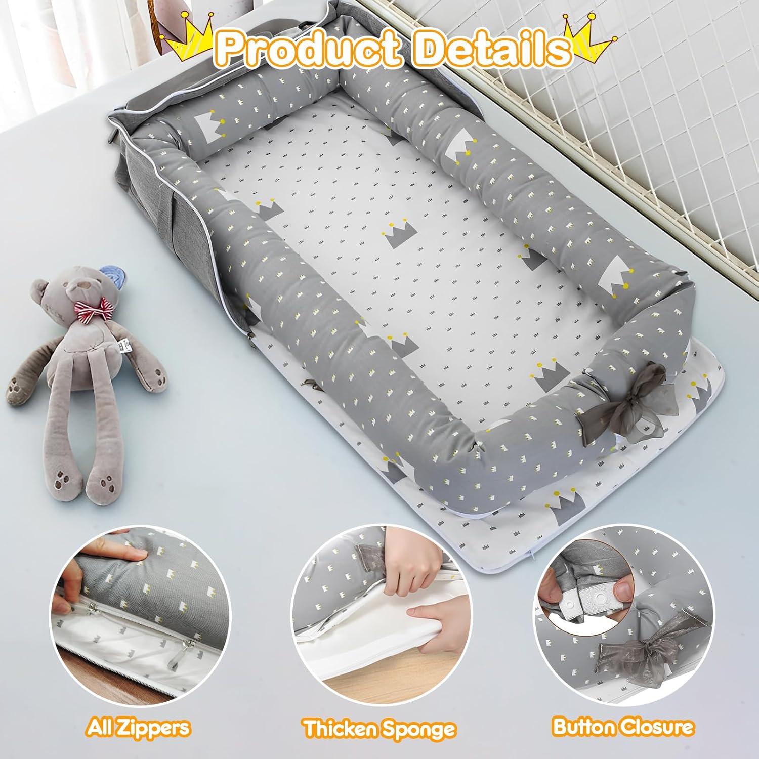 Cuna para Bebés SUPRBIRD Gris Corona, Algodón Suave, 0-24 Meses