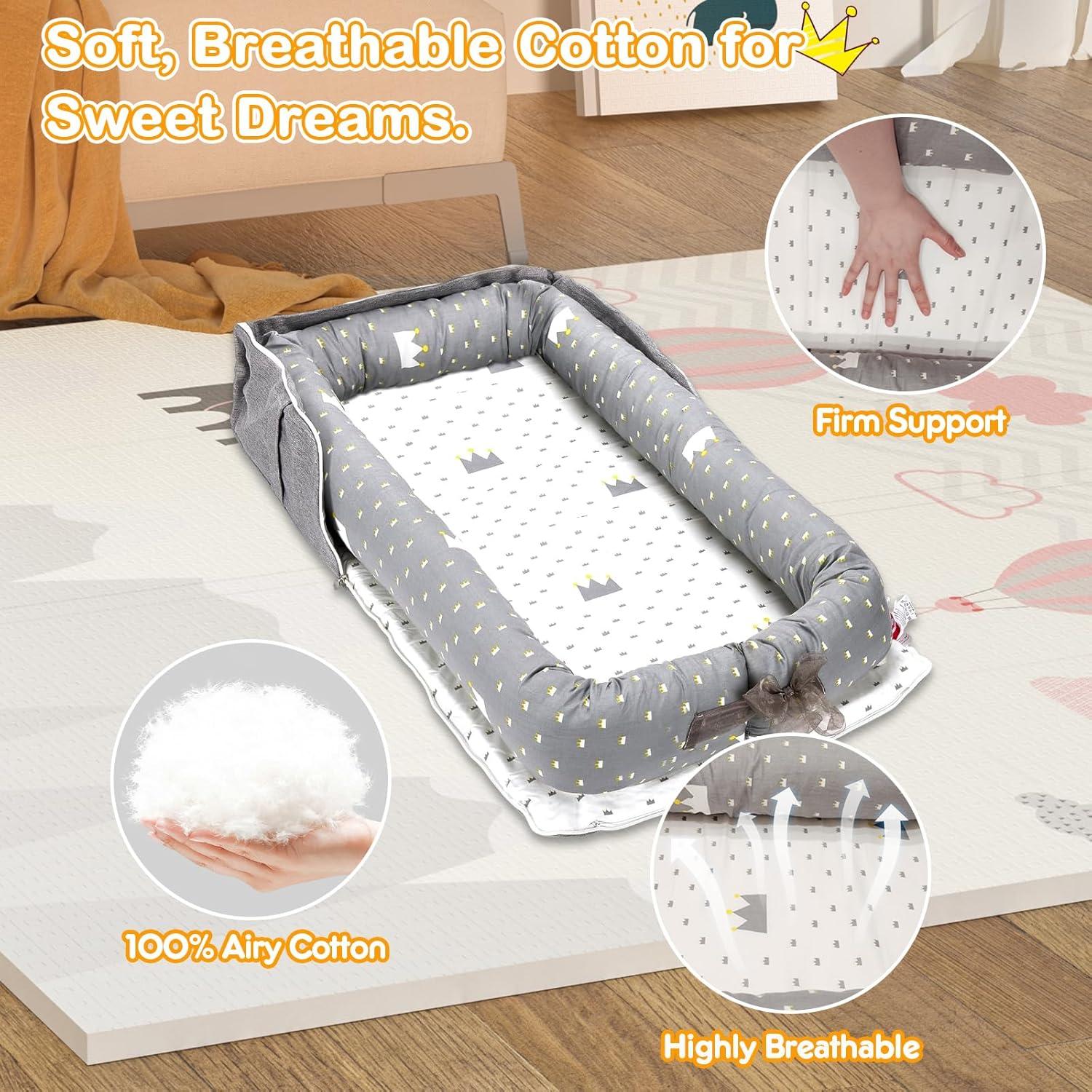 Cuna para Bebés SUPRBIRD Gris Corona, Algodón Suave, 0-24 Meses