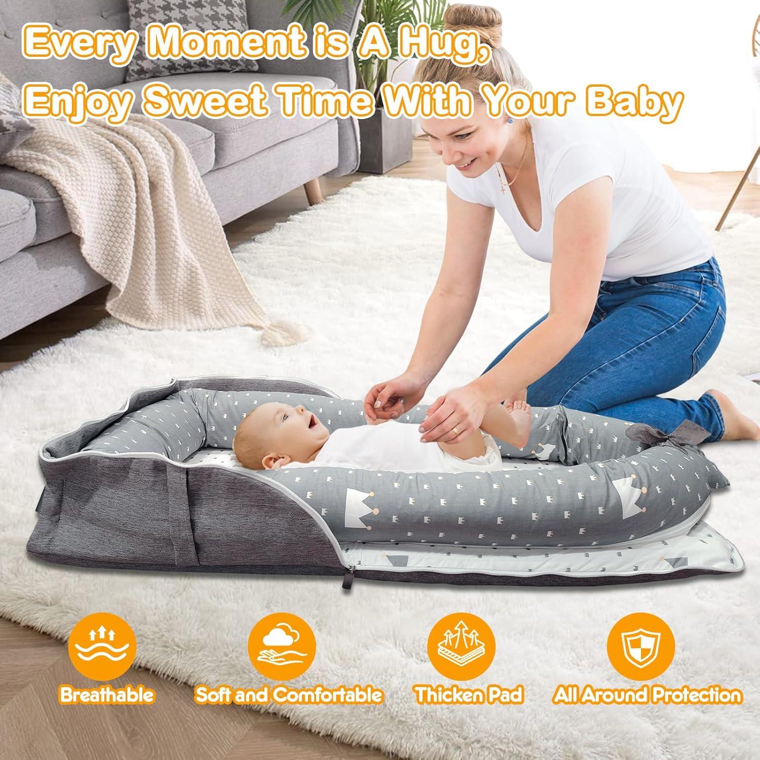 Cuna para Bebés SUPRBIRD Gris Corona, Algodón Suave, 0-24 Meses